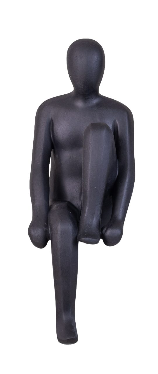 IDYL Skulptur 'Sitzende Frau' Aus Sandsteinguss | Wetterfest, Handgefertigt, In Schwarz | 13x15x50 Cm