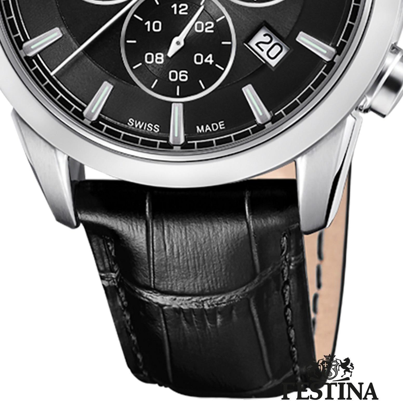 Festina Chronograph Festina Herrenuhr Leder schwarz Festina, (Chronograph), Herren Armbanduhr rund, Lederarmband schwarz, Elegant