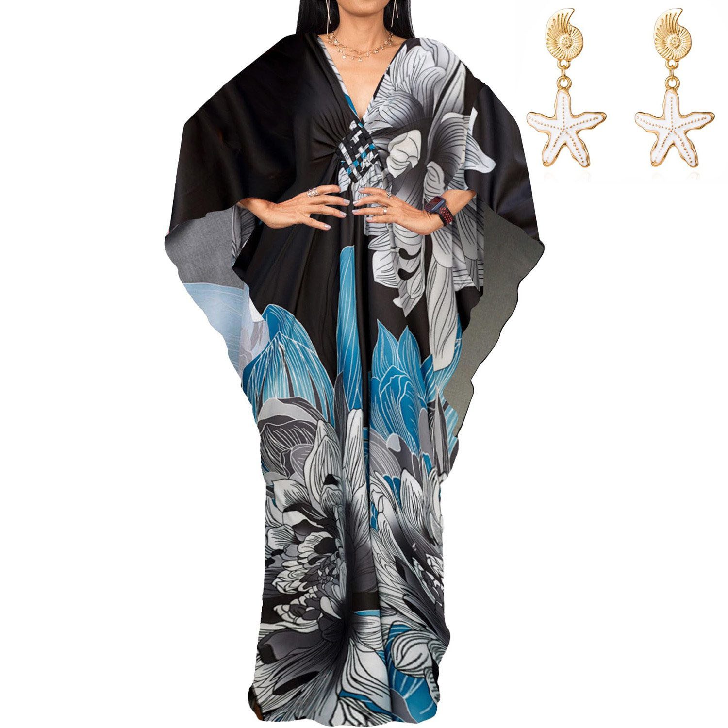 MOPUEA Strandkleid Maxikleid Strand-Tunika Bikini-Überwurf Beachwear Boho-Strandkleid (Set, 1-tlg., Ideales Geschenk für besondere Frauen) Raffiniertes Design mit schmeichelnden Details