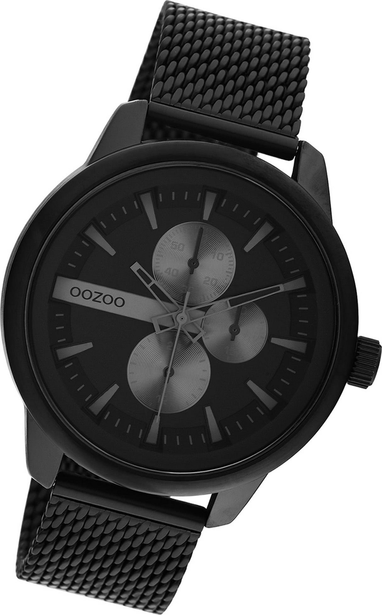 OOZOO Quarzuhr Oozoo Herren Armbanduhr Timepieces, Herrenuhr Metall, Mesharmband schwarz, rundes Gehäuse, groß (ca. 45mm)