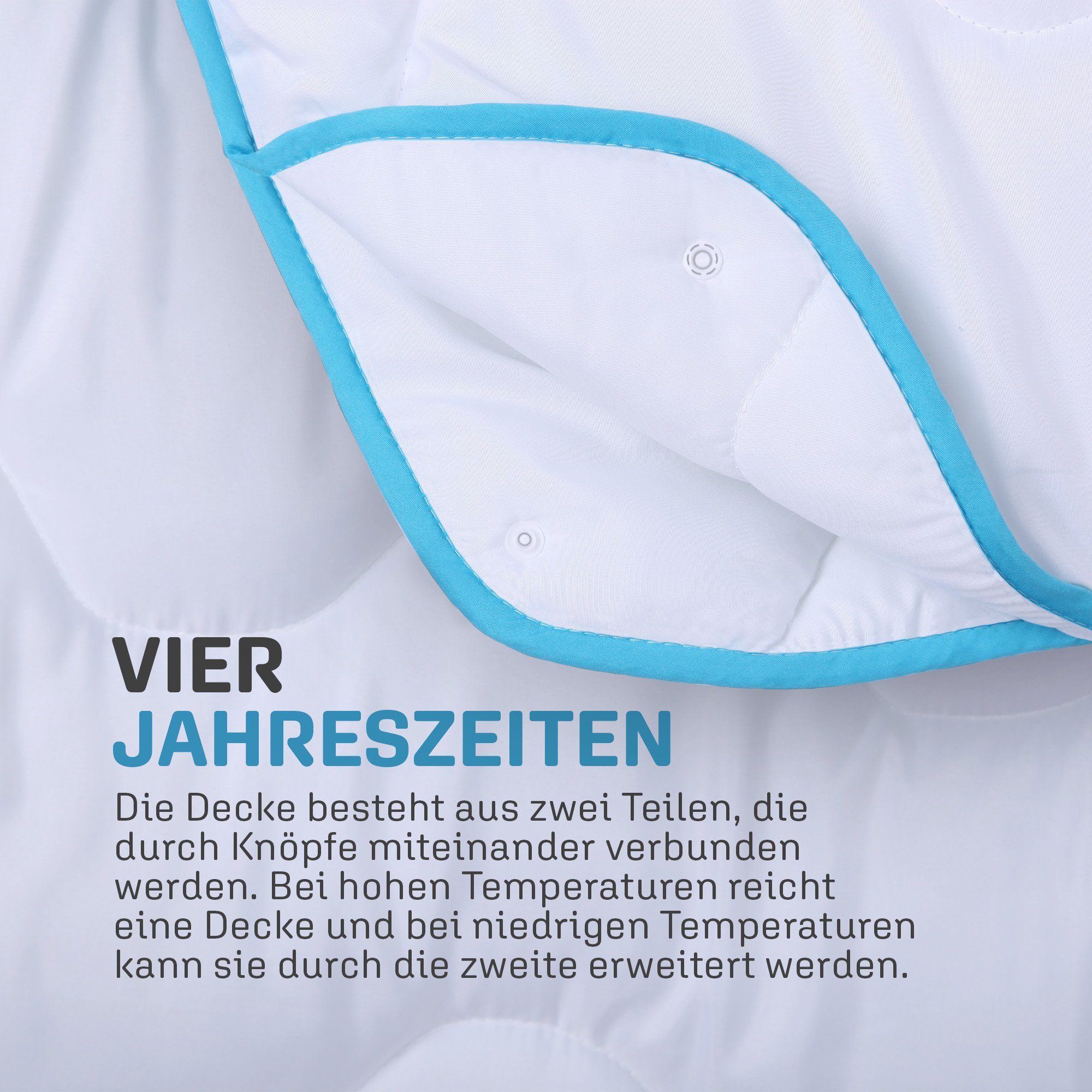 Bestlivings 4-Jahreszeitenbett 2in1 Decke mit Druckknöpfen, Füllung: Klimafaser (100% Polyester), Sommerdecke 140x200cm, 2 Bettdecken mit Druckknöpfen