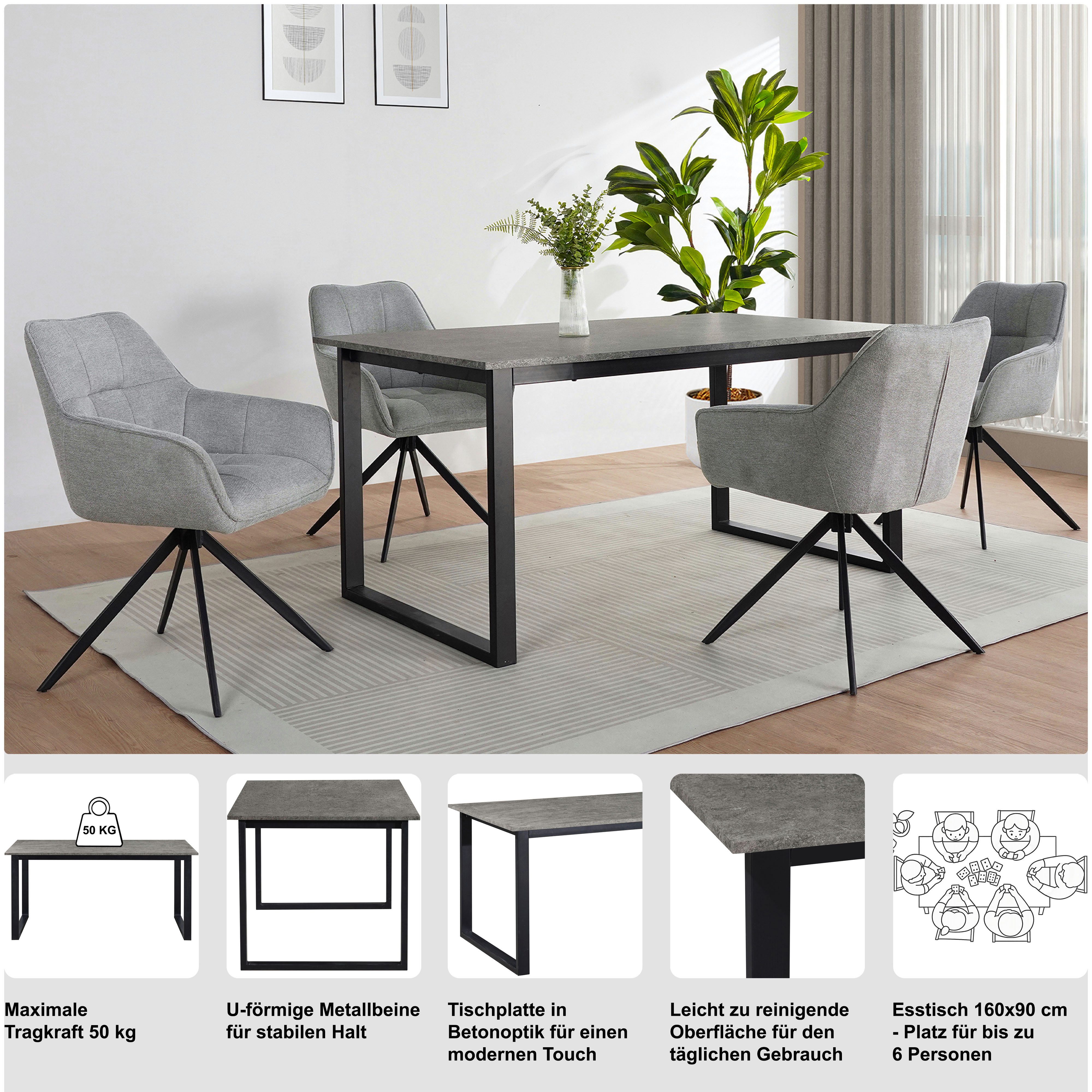 OTTO home Esstisch Barcell, schwarzes Metallgestell, Plattenvarianten wählbar, sowie Größen