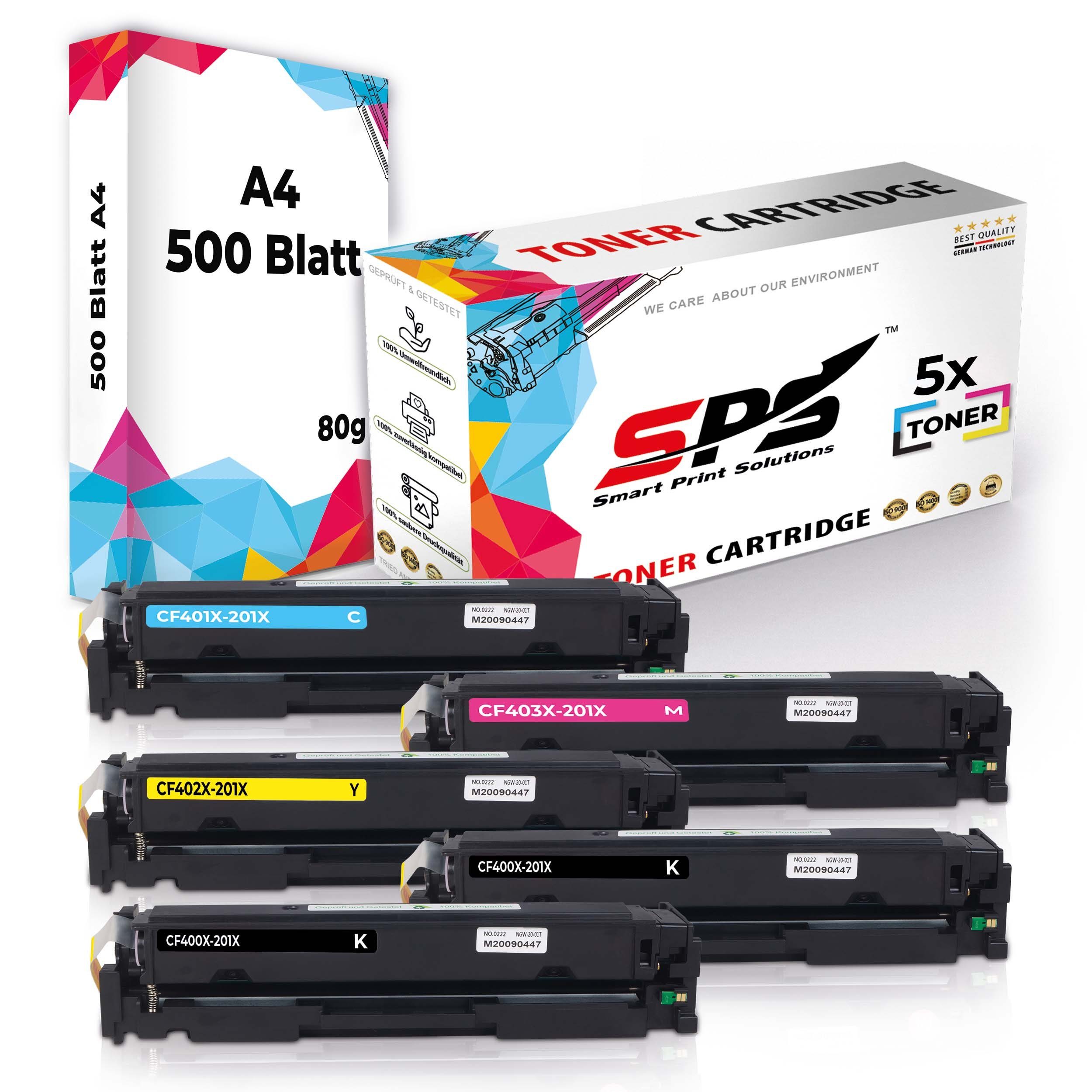 SPS Tonerkartusche Kompatibel für HP Color Laserjet Pro MFP M277N, (5er Pack + A4 Papier, 5x Toner (2x Schwarz, 1x Cyan, 1x Magenta, 1x Gelb), 1x DIN A4 Druckerpapier 500 Blatt) | Tonerpatronen