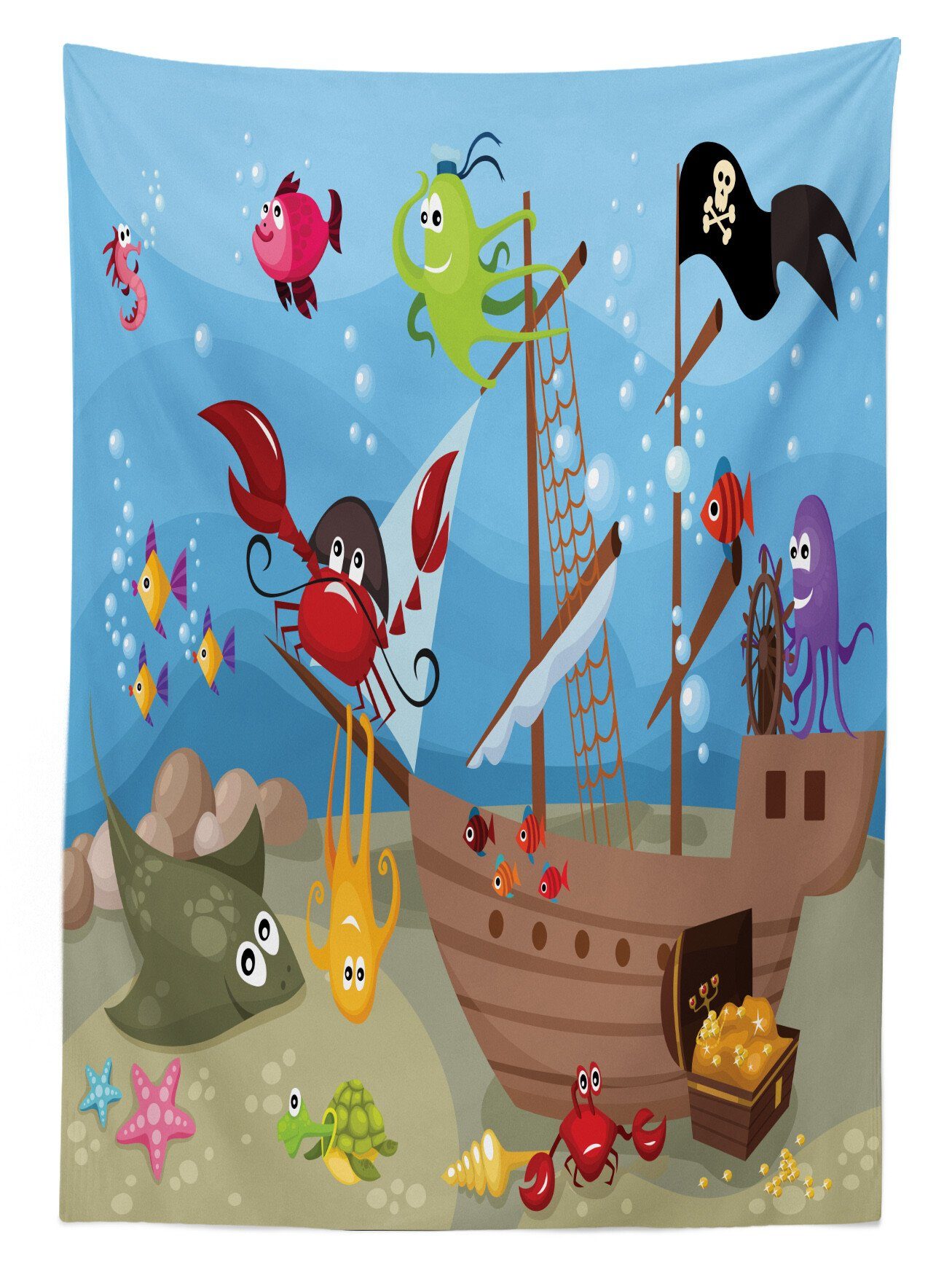 geeignet Waschbar Farben, den Farbfest Bereich Klare Schiff Abakuhaus Tischdecke Pirat Für Außen Unterwassertiere