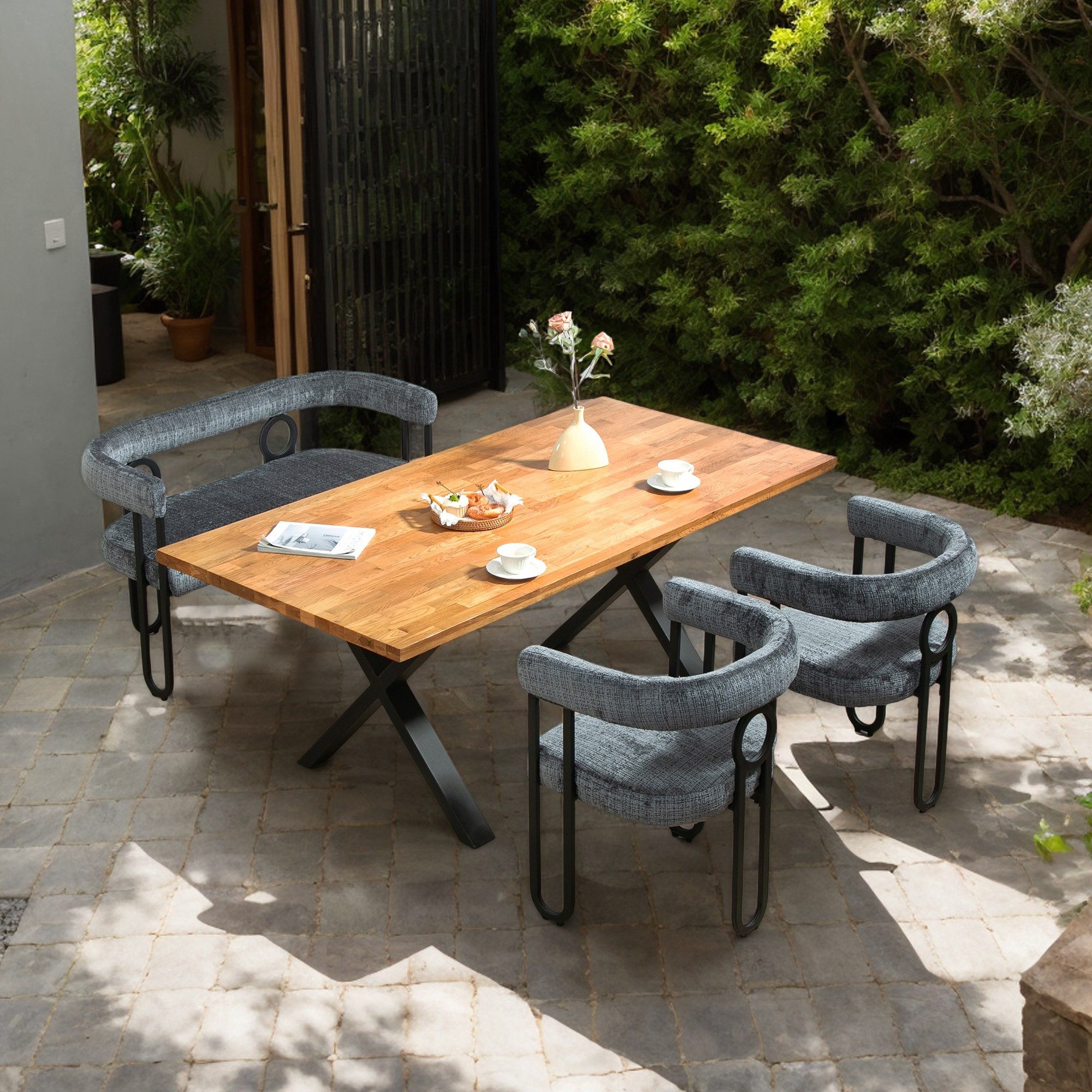 LVHOM Gartenstuhl Retro-Ring Metall 2-/4-/6er-Set, Chenille/PU günstig online kaufen