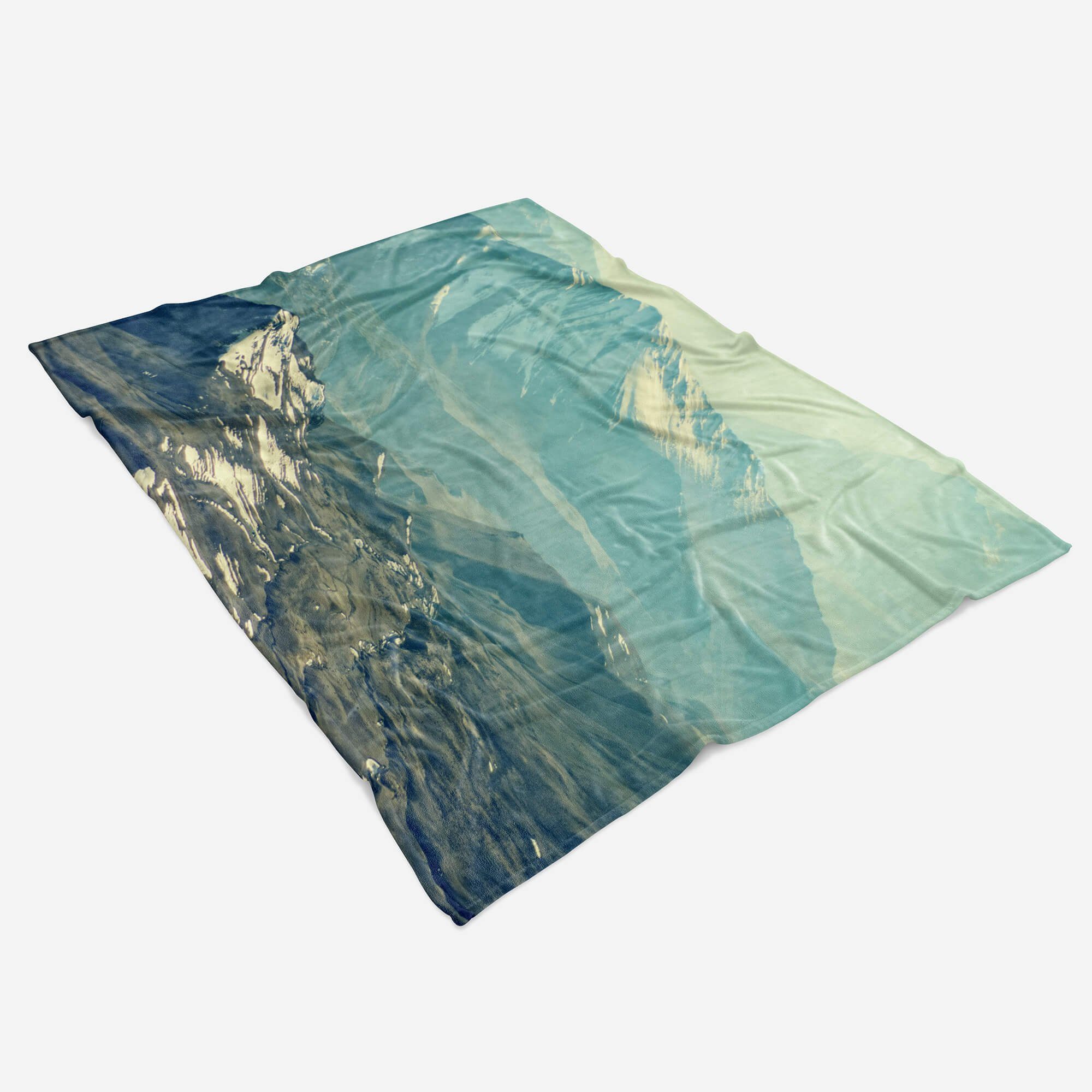 Handtuch Handtücher Handtuch Art Baumwolle-Polyester-Mix Grün, Fotomotiv Berge Sinus Berglandschaft Kuscheldecke Saunatuch mit (1-St), Strandhandtuch