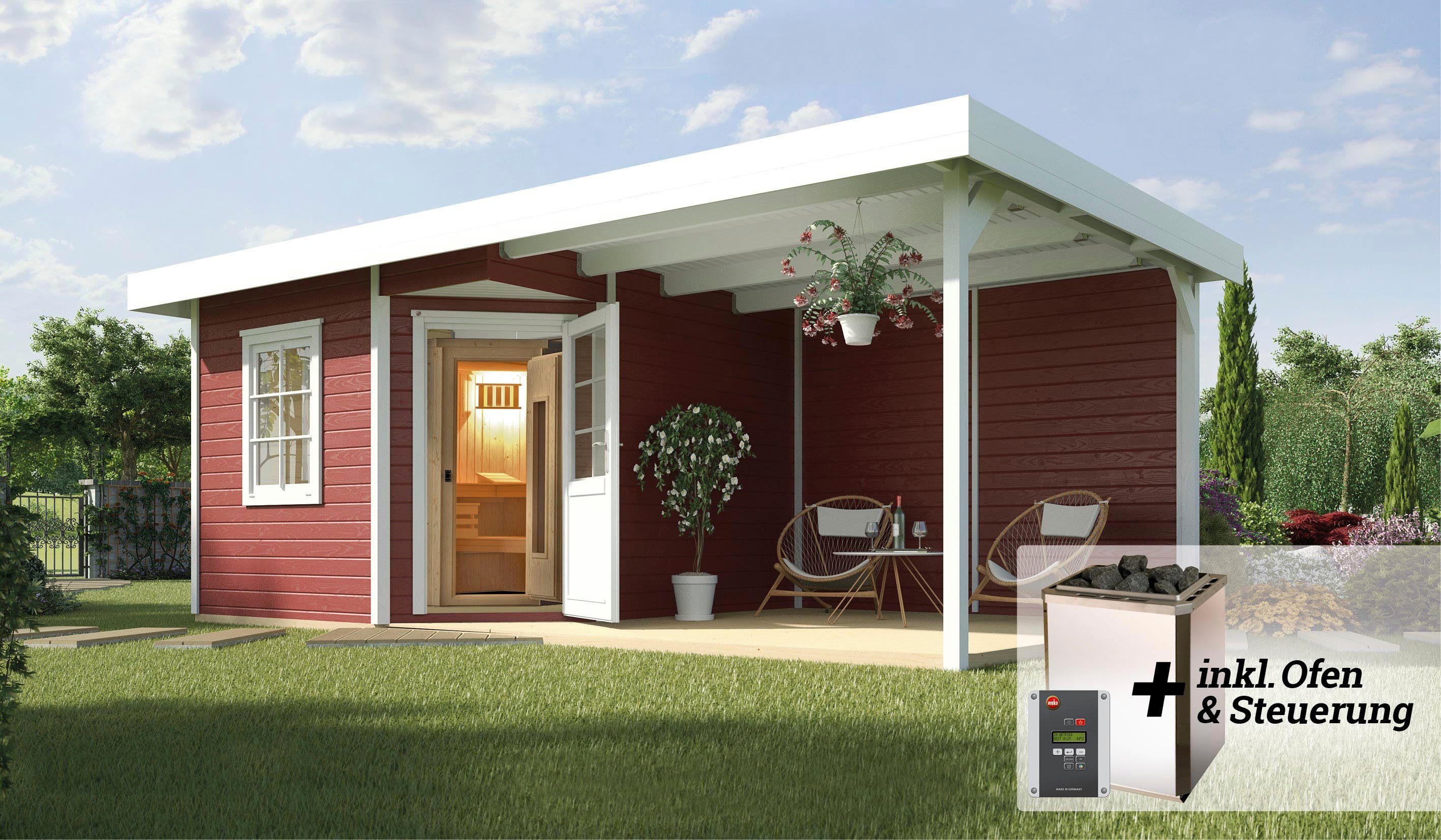 weka Saunahaus Salo, BxTxH: 646 x 338 x 237 cm, 68 mm, (Set) 7,5 kW Bio-Ofen mit digitaler Steuerung