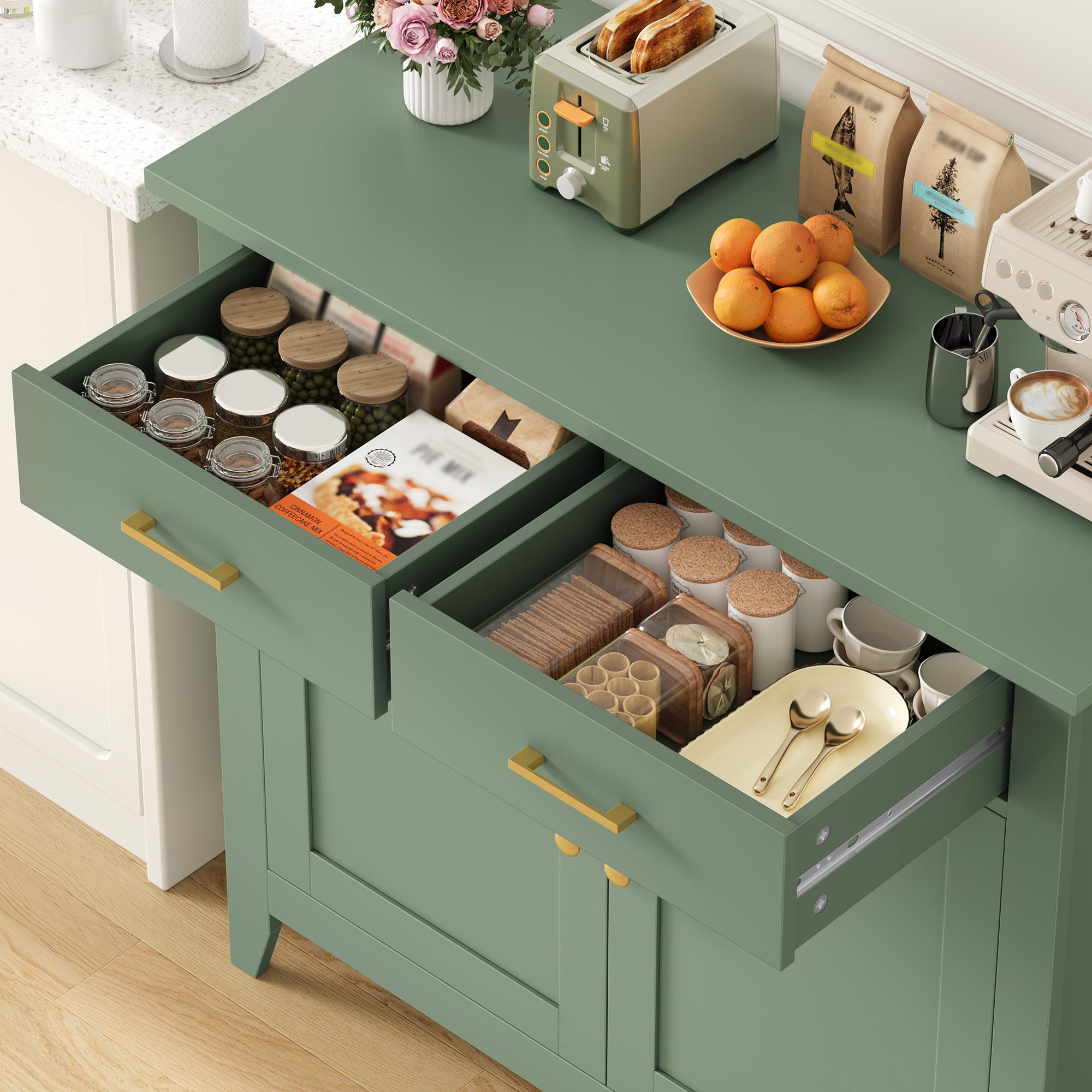HOMECHO Buffet Sideboard Weiß Küchenschrank mit 2 Schubladen 2 Türen
