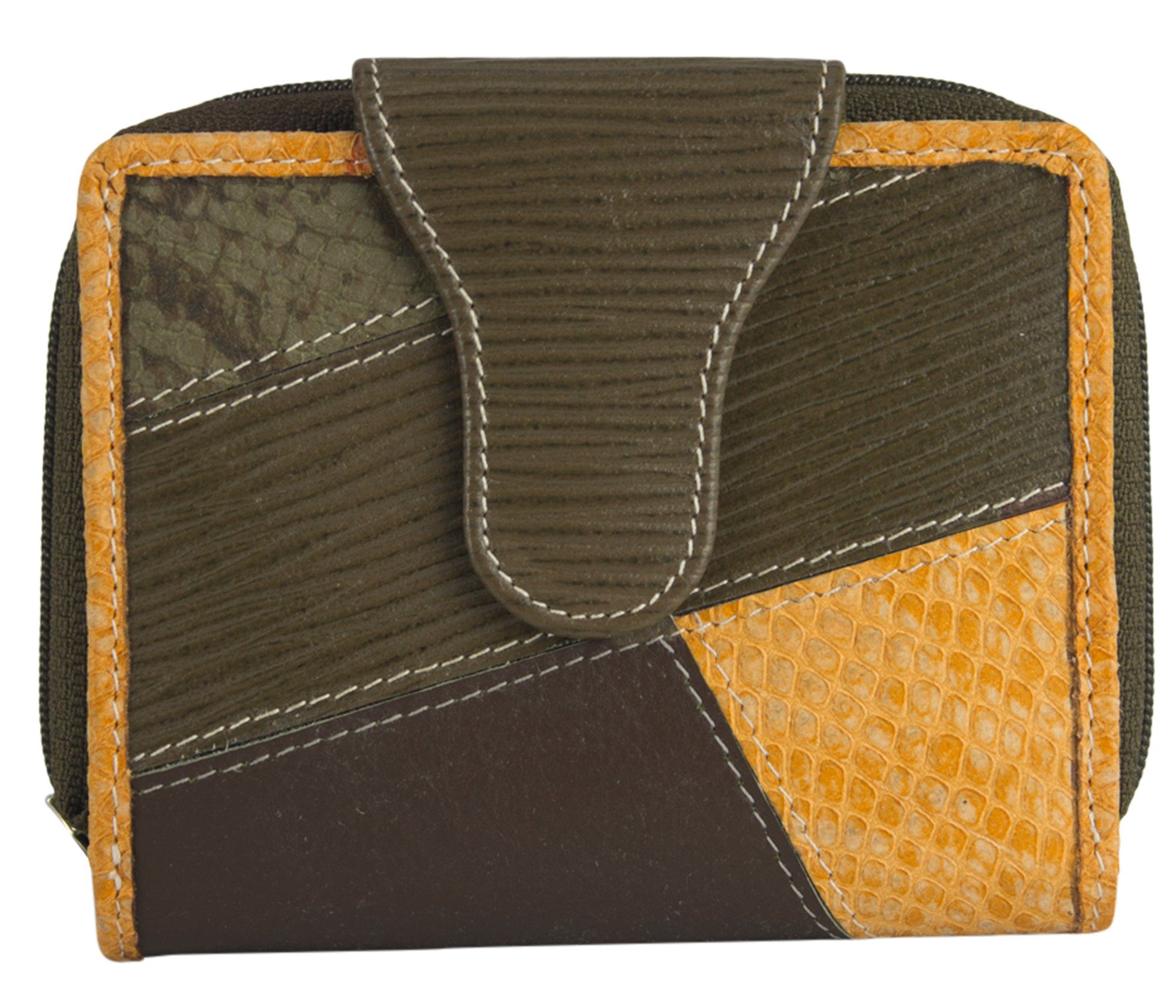 Sunsa Geldbörse echt Leder Geldbörse Damen Geldbeutel Portemonnaie Brieftasche, echt Leder, aus recycelten Lederresten, mit RFID-Schutz Khakigrün