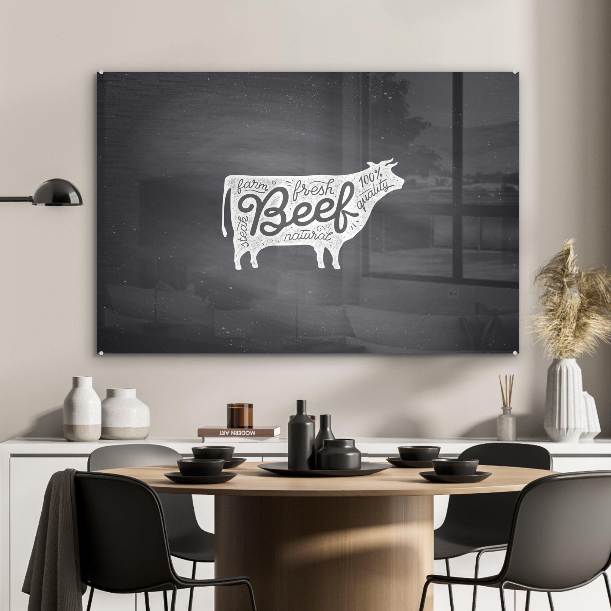 Schlafzimmer Steak St), Acrylglasbilder MuchoWow Acrylglasbild (1 Weiß, - Kuh Wohnzimmer - &