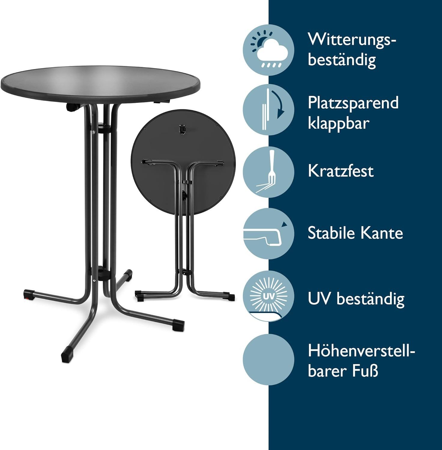 Beautissu Stehtisch Outdoor Stehtisch Bellini, klappbar, 2er Set, Ø70cm, Schwarz, wetterfest – kratzfest – Gastro-Qualität
