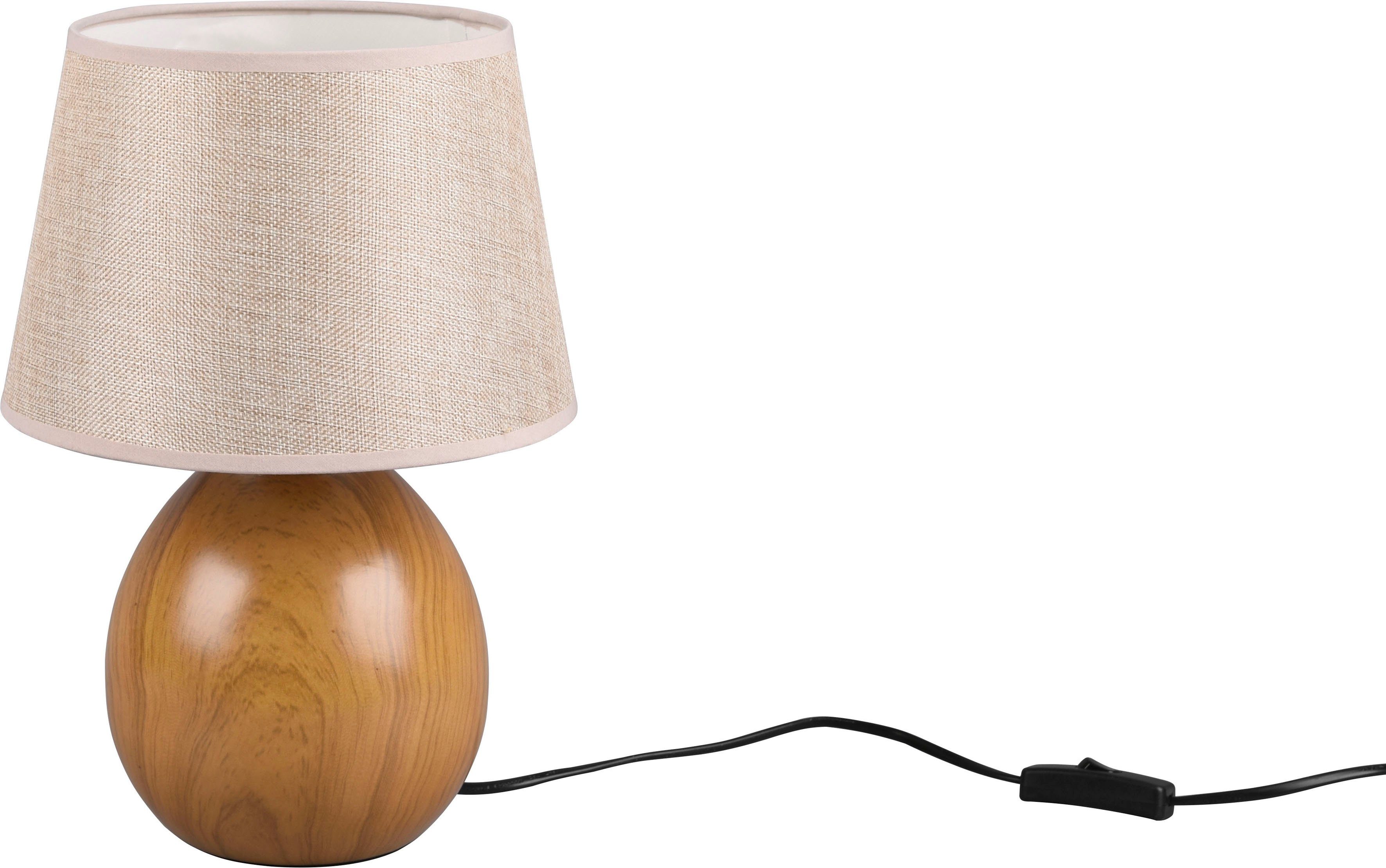 TRIO Leuchten Schreibtischlampe Luxor, Ein-/Ausschalter, ohne Leuchtmittel, warmweiß - kaltweiß, Keramik Tischleuchte in Holzoptik, mit Stoffschirm, exkl 1xE14 max 60W | Tischlampen