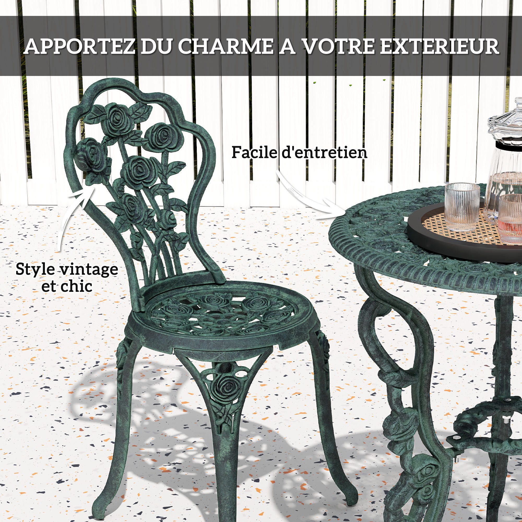 kowdom Garten-Essgruppe Bistro Set 3-teilig mit Schirmloch, Gussaluminium, 2 Stühle, grün, (Bistro Set, 3-teiliges Bistro Set mit Sonnenschirm-Loch), Bistro Set, mit Schirmloch, Gussaluminium, rostfrei