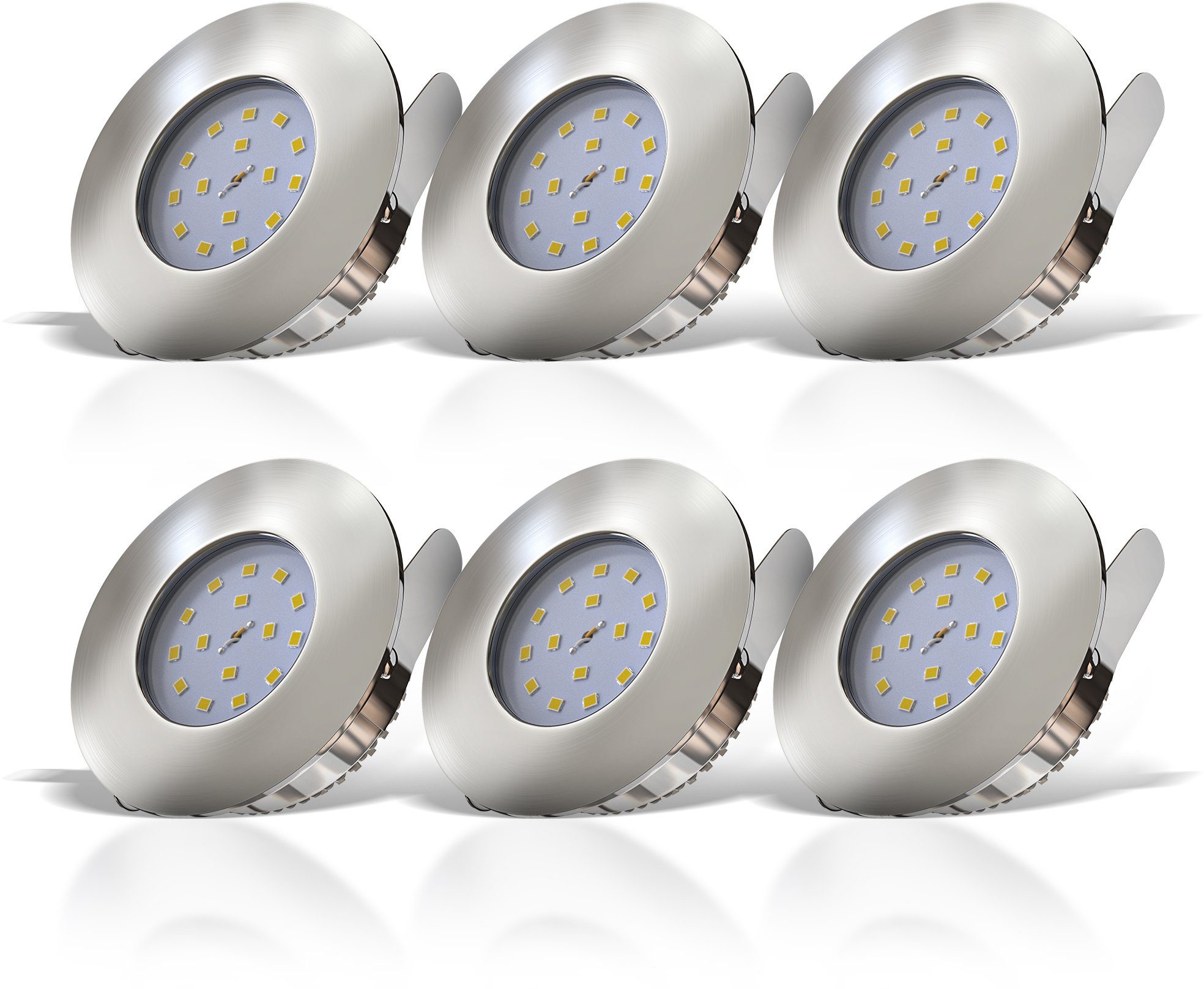 Einbauspot, 5W, Einbaustrahler, flach, LED fest LED integriert, ultra LED Einbauleuchte, 6 x B.K.Licht IP44 Warmweiß,