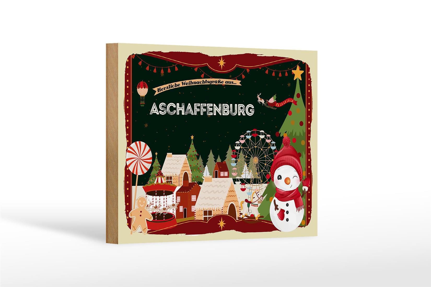 Femer GmbH Holzbild Weihnachten Grüße ASCHAFFENBURG 18x12 cm, Feste und Feiertage (1 St), Glatte Holzfaserplatte (MDF), vorn beschichtet