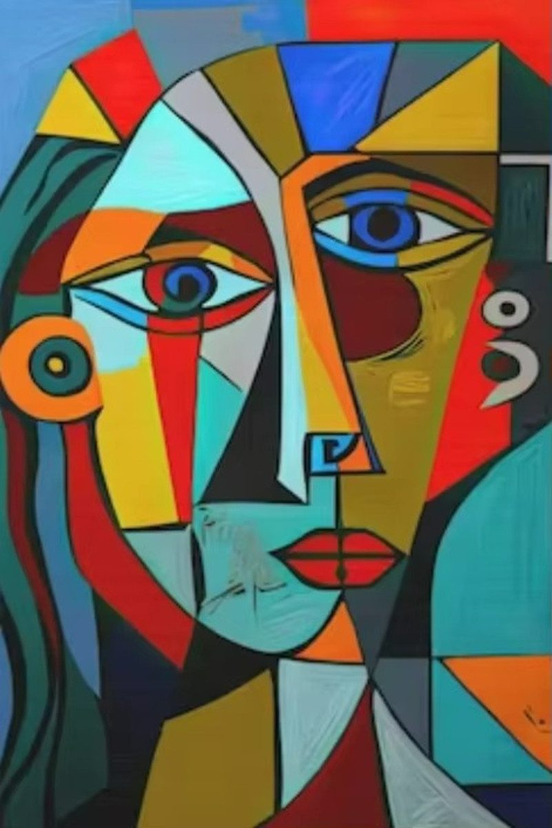 TPFLiving Kunstdruck (OHNE RAHMEN) Poster - Leinwand - Wandbild, Skandinavische abstrakte kubistische Picasso-Figuren Leinwand (Leinwandbild XXL), Farben: Orange, Blau, Rot, Weiß, Schwarz, Gelb -Größe: 30x40cm