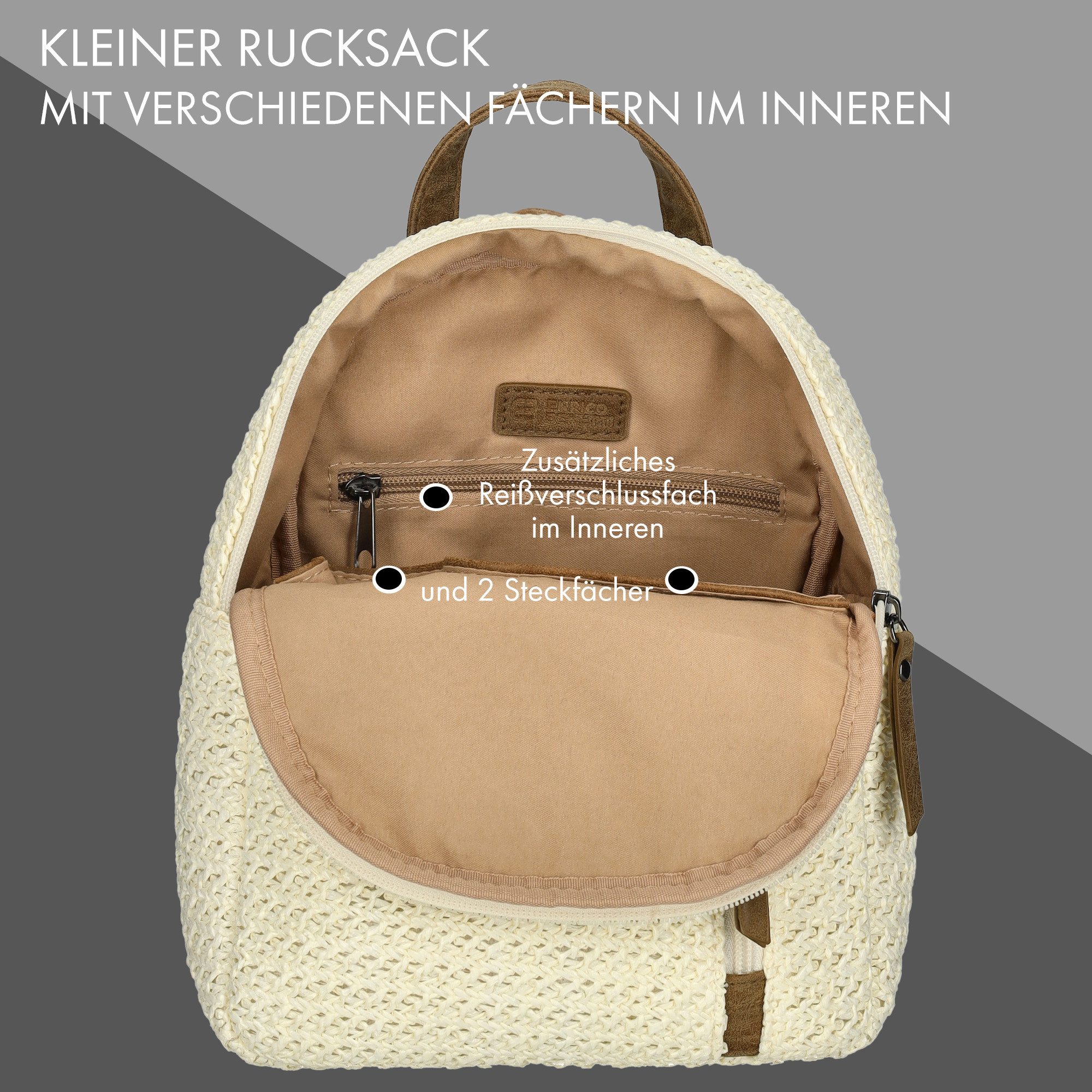 Enrico Benetti Freizeitrucksack Rucksack Damen klein - Cityrucksack - Freizeitrucksack leicht (mit verstellbaren Schultergurten, Freizeitrucksack leicht), aus Polyester in toller Bastoptik