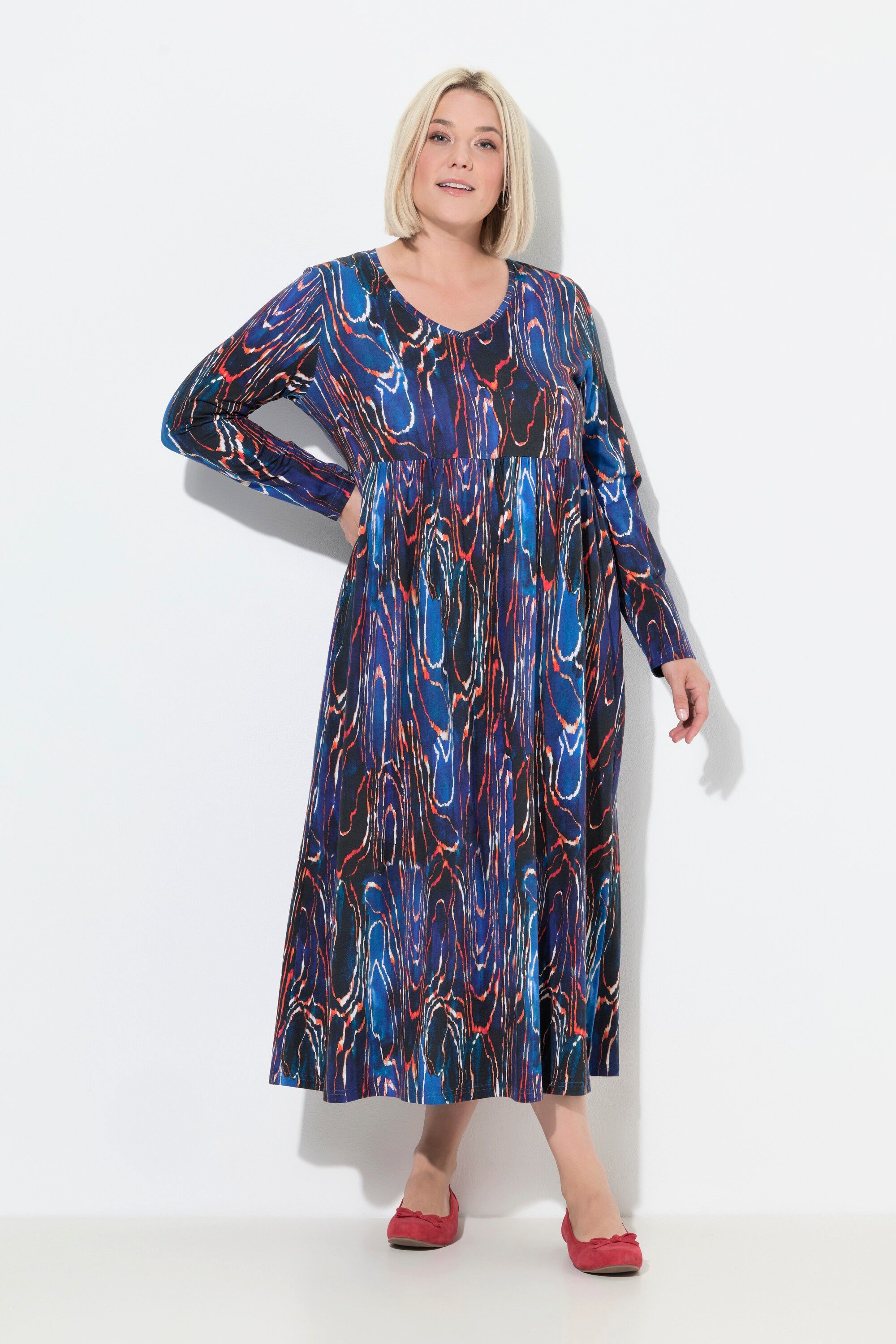 Maxikleid Maxikleid Schlangenmuster A-Linie V-Ausschnitt