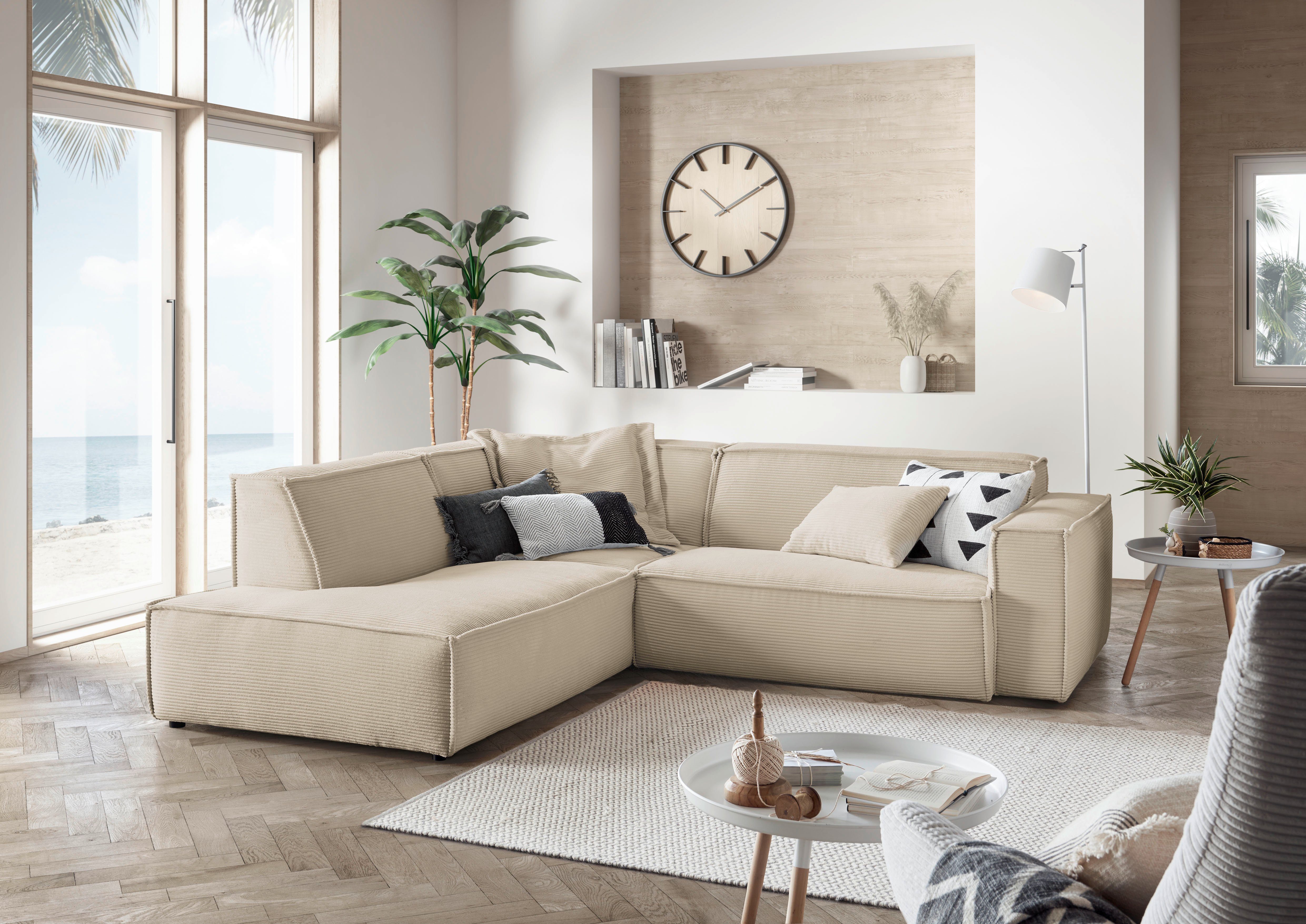 3C Candy Ecksofa Matteo in elegant, kubischer Formensprache, bequem, L-Form, mit auffälliger Kedernaht, Cord-Bezug, Lounge-Charakter, OTTOs Choice