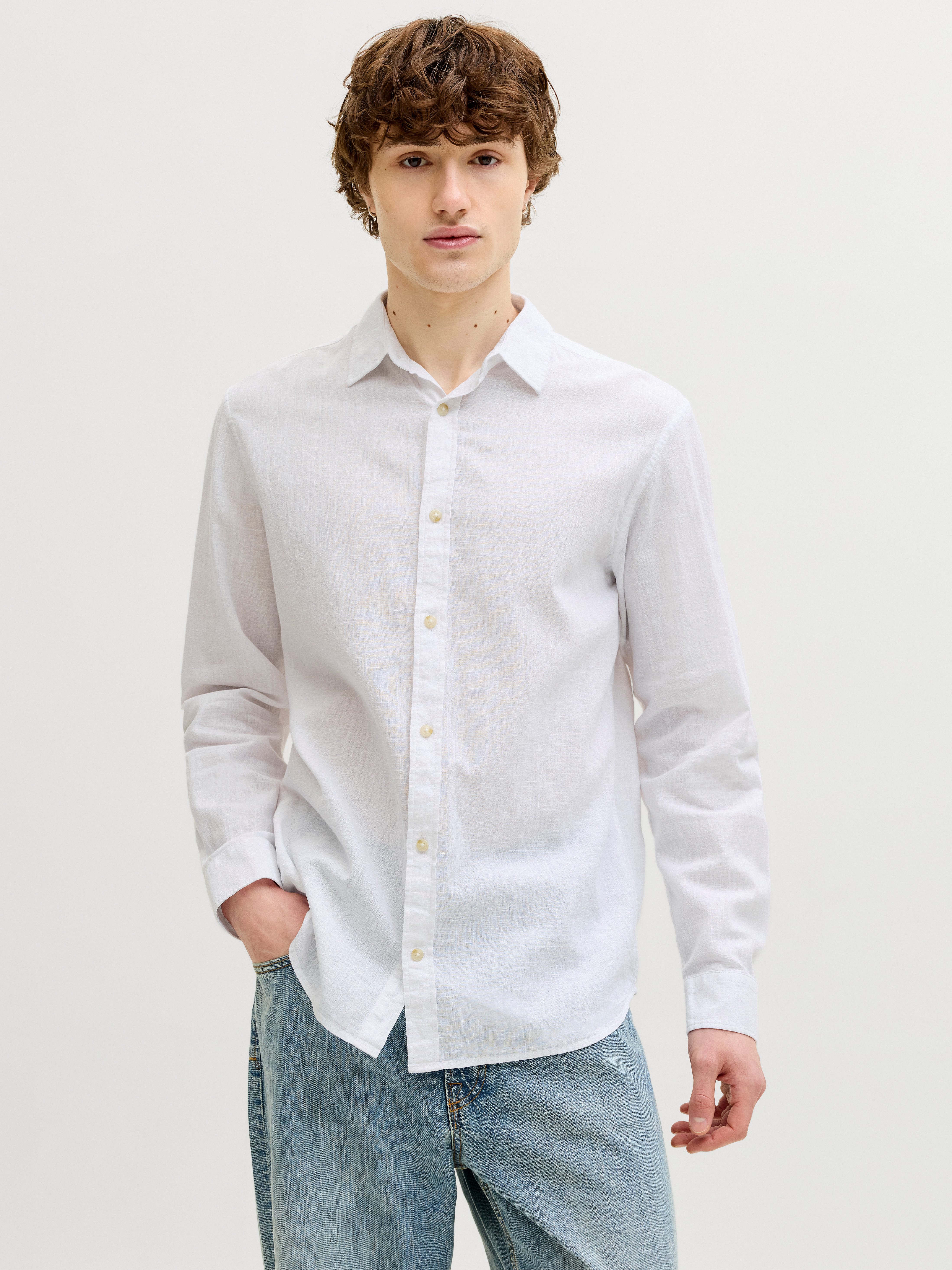 Jack & Jones Langarmhemd JJESUMMER LINEN BLEND SHIRT L/S SN Baumwollmischung, regular fit