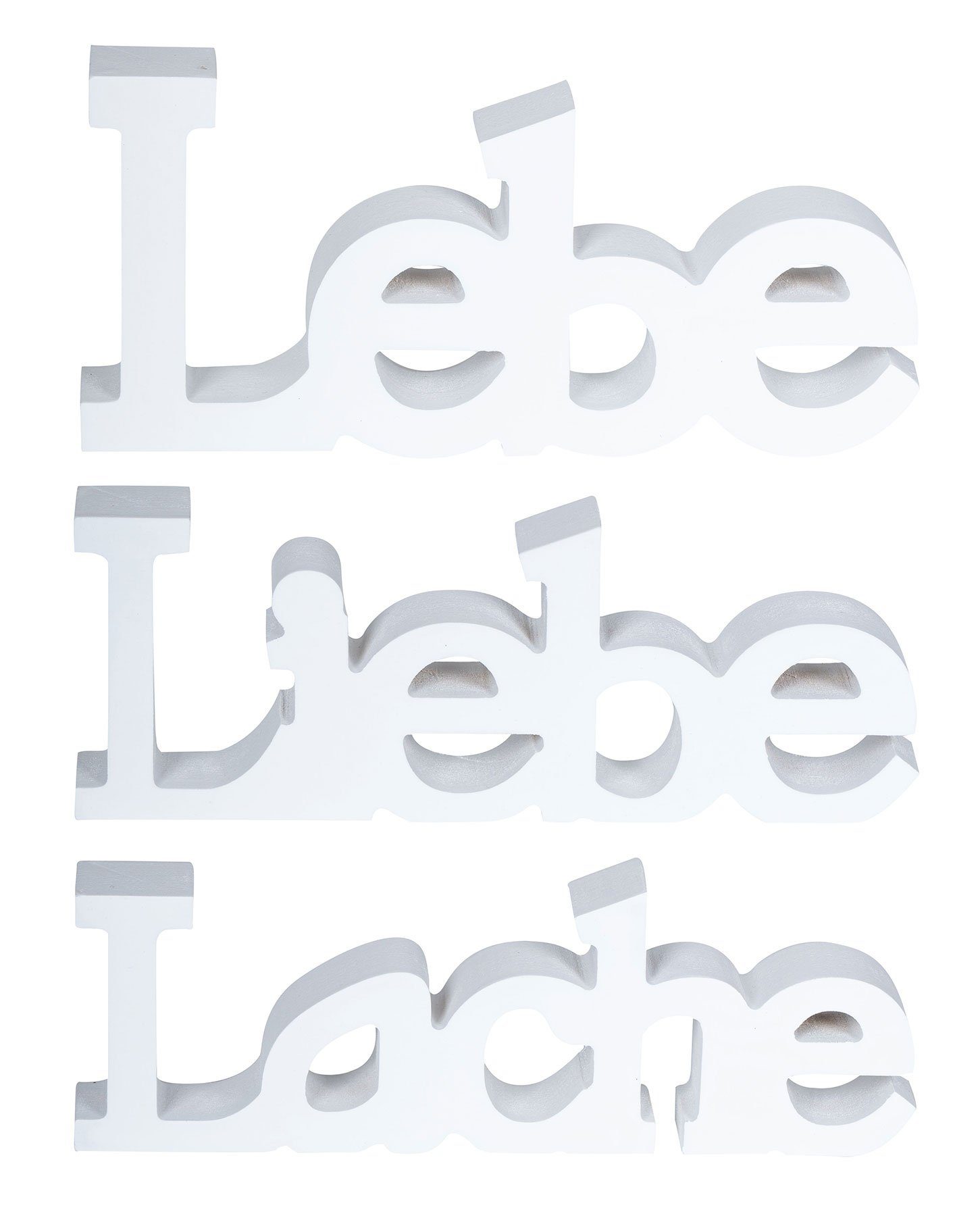 Levandeo® Deko-Schriftzug, 3er Weiß Aufsteller Schriftzug Liebe Lache Holz Set Lebe Deko