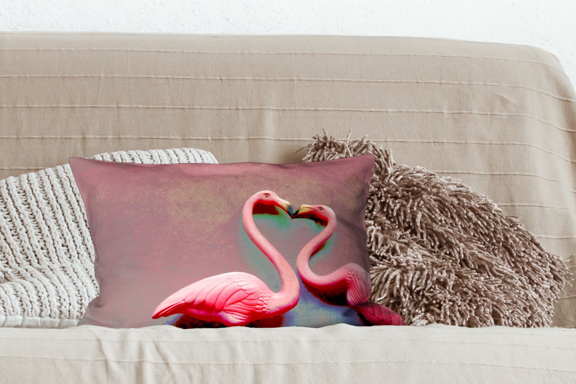 Wohzimmer Dekoration, Flamingos Dekokissen MuchoWow Zierkissen, Schlafzimmer küssen sich, Füllung, Dekokissen mit Zwei