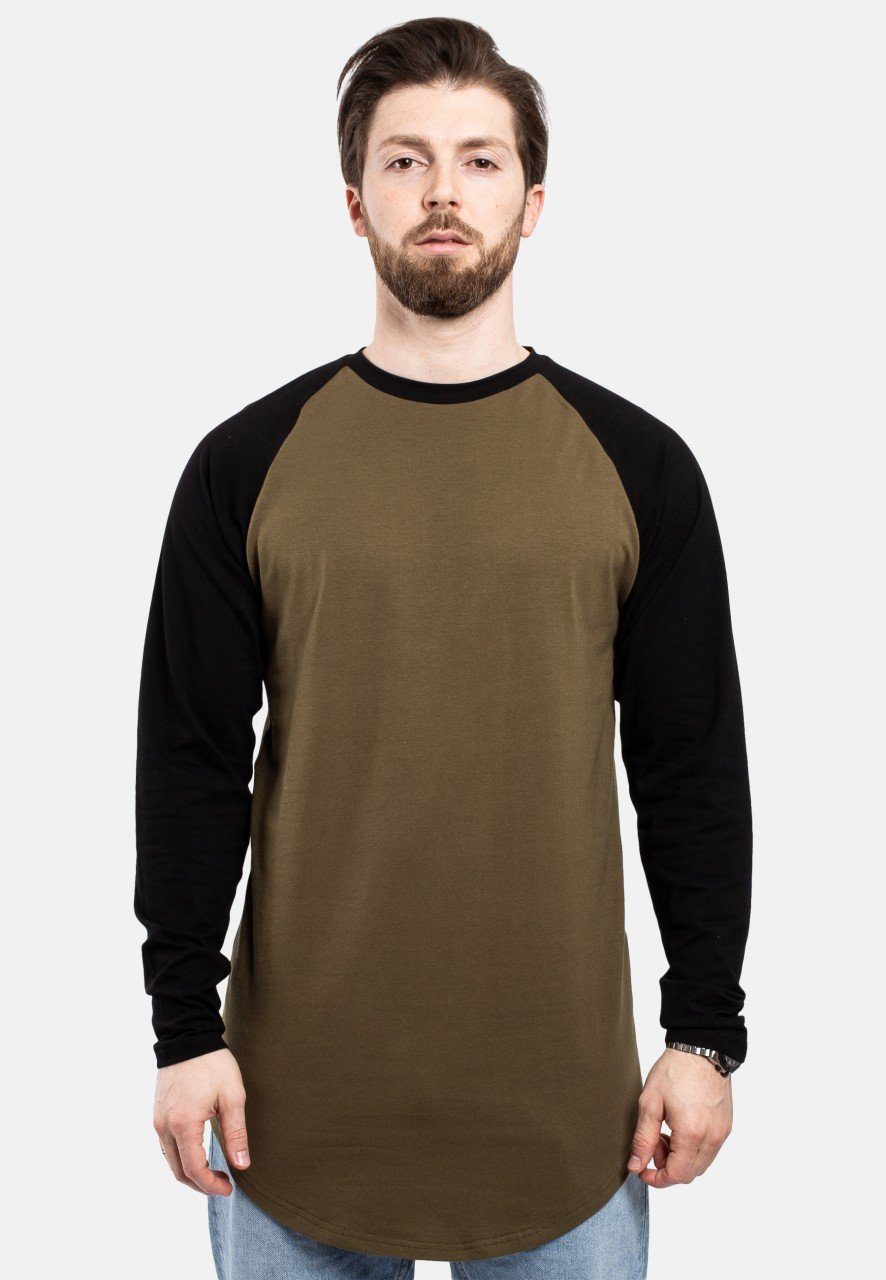 Blackskies T-Shirt Baseball Longshirt T-Shirt Olive-Schwarz Small