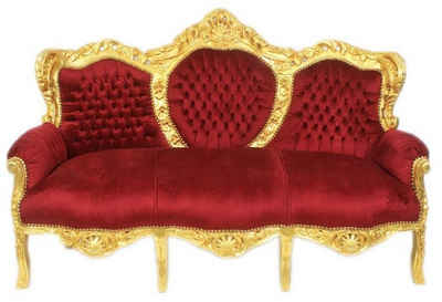 Casa Padrino 3-Sitzer Barock 3er Sofa King Bordeaux / Gold - Möbel