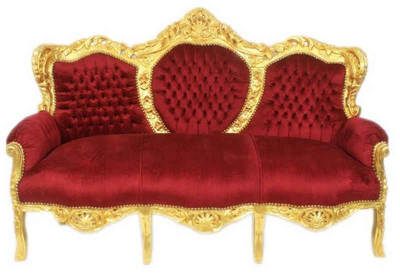 Casa Padrino 3-Sitzer Barock 3er Sofa King Bordeaux / Gold - Möbel
