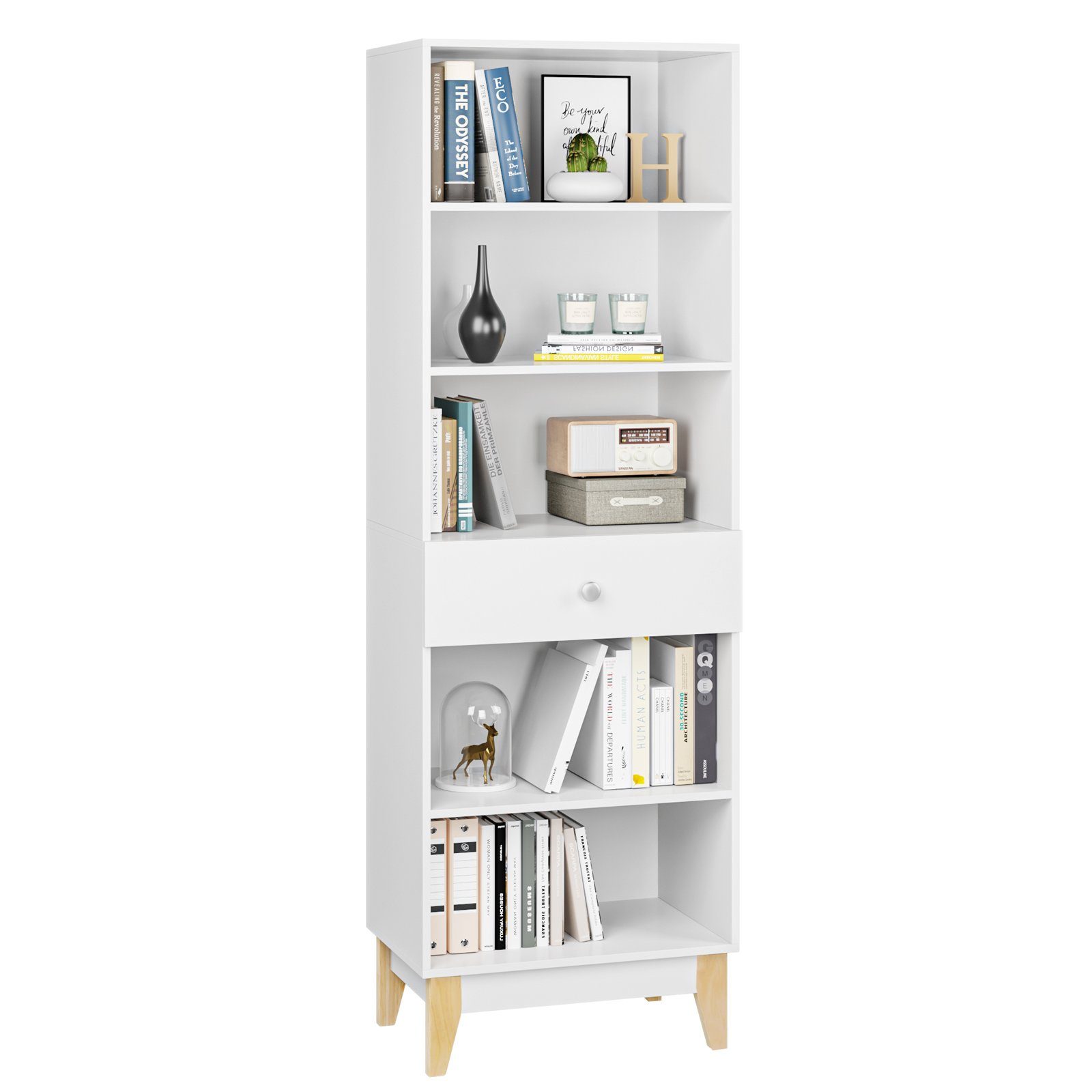 Homfa Bücherregal, mit Schublade, Bücherschrank weiß, Hochschrank  189x62×40cm