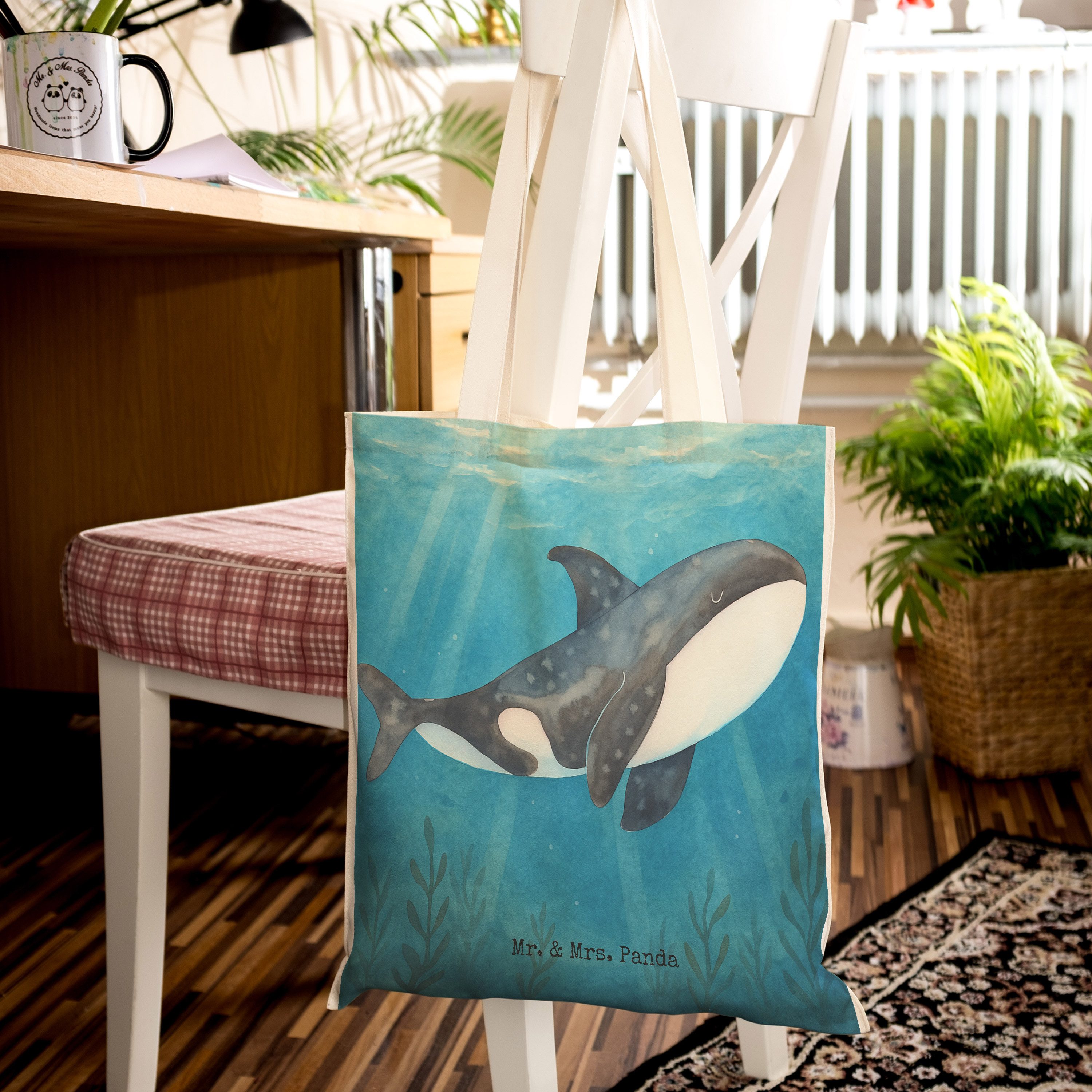 Mr. & Mrs. Panda Tragetasche Orca Design, Tote Bag, Weiß, Killerwal, Beuteltasche, Stoffbeutel, Ba (Packung), Orca Tote Bag Tragetasche