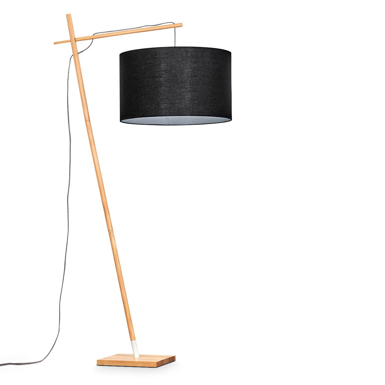 Stehlampe Stehlampe aus Holz/Stoff in Naturfarben/Schwarz/Weiß