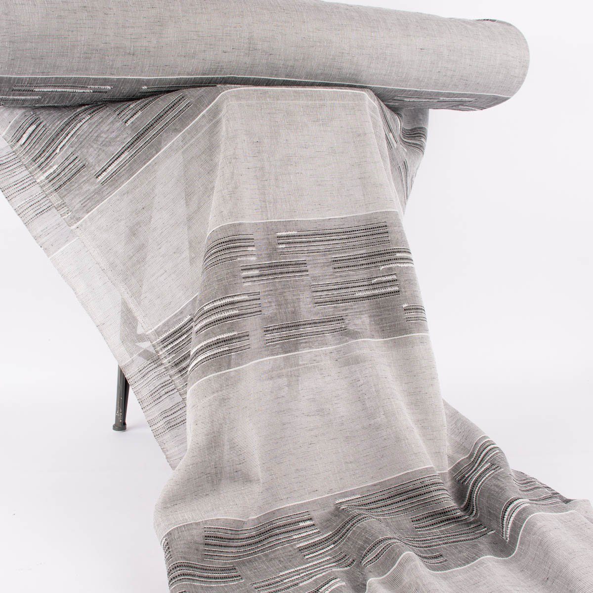 SCHÖNER LEBEN. Stoff Gardinenstoff natürliche Strukturoptik Streifen grau 150cm, pflegeleicht