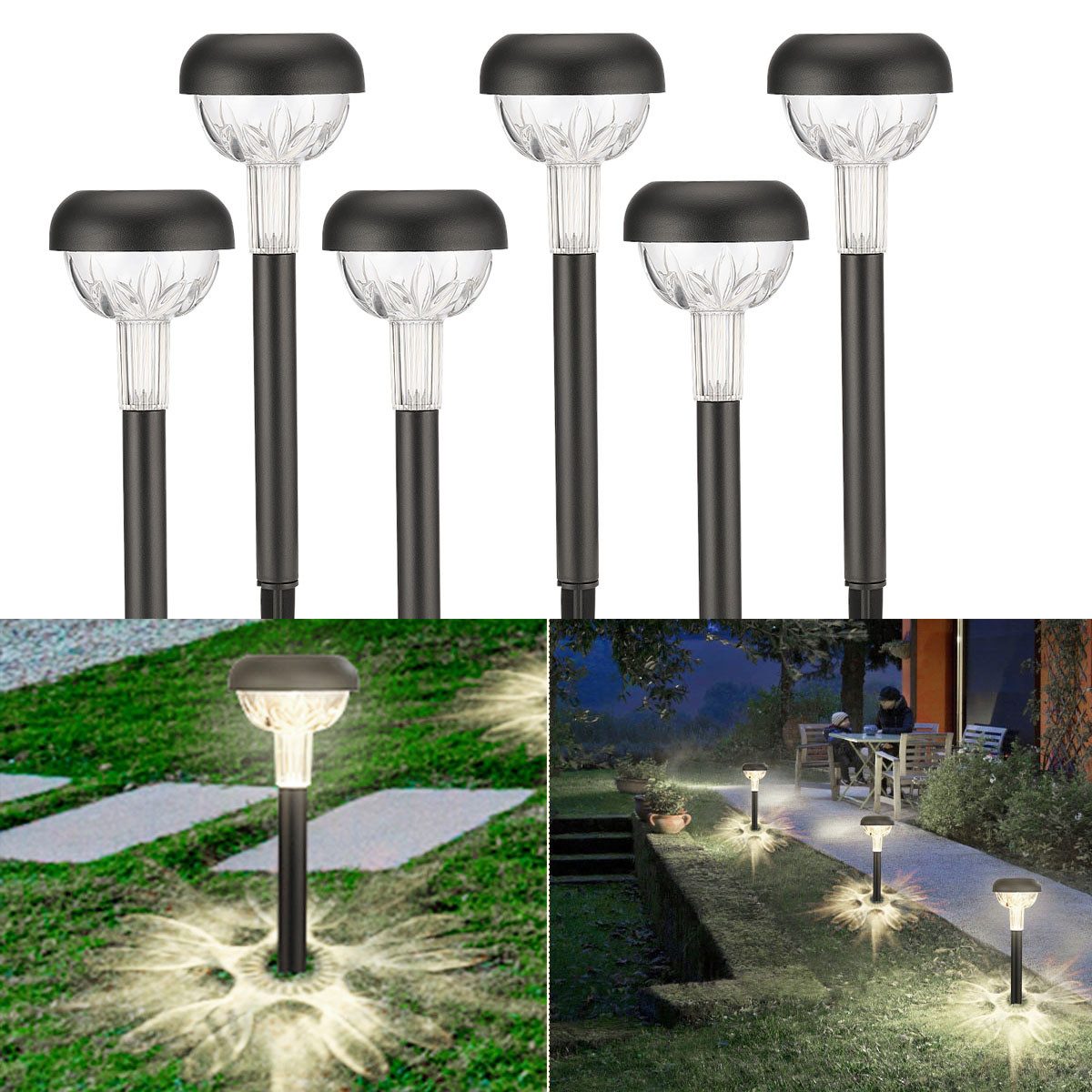 oyajia LED Solarleuchte 6 Stück LED Solarleuchte für Außen, IP65 wasserdicht Solar Wegeleuchte, LED fest integriert, Solarleuchten für Garten Rasen Gehweg Balkon Landschaft Garten Deko