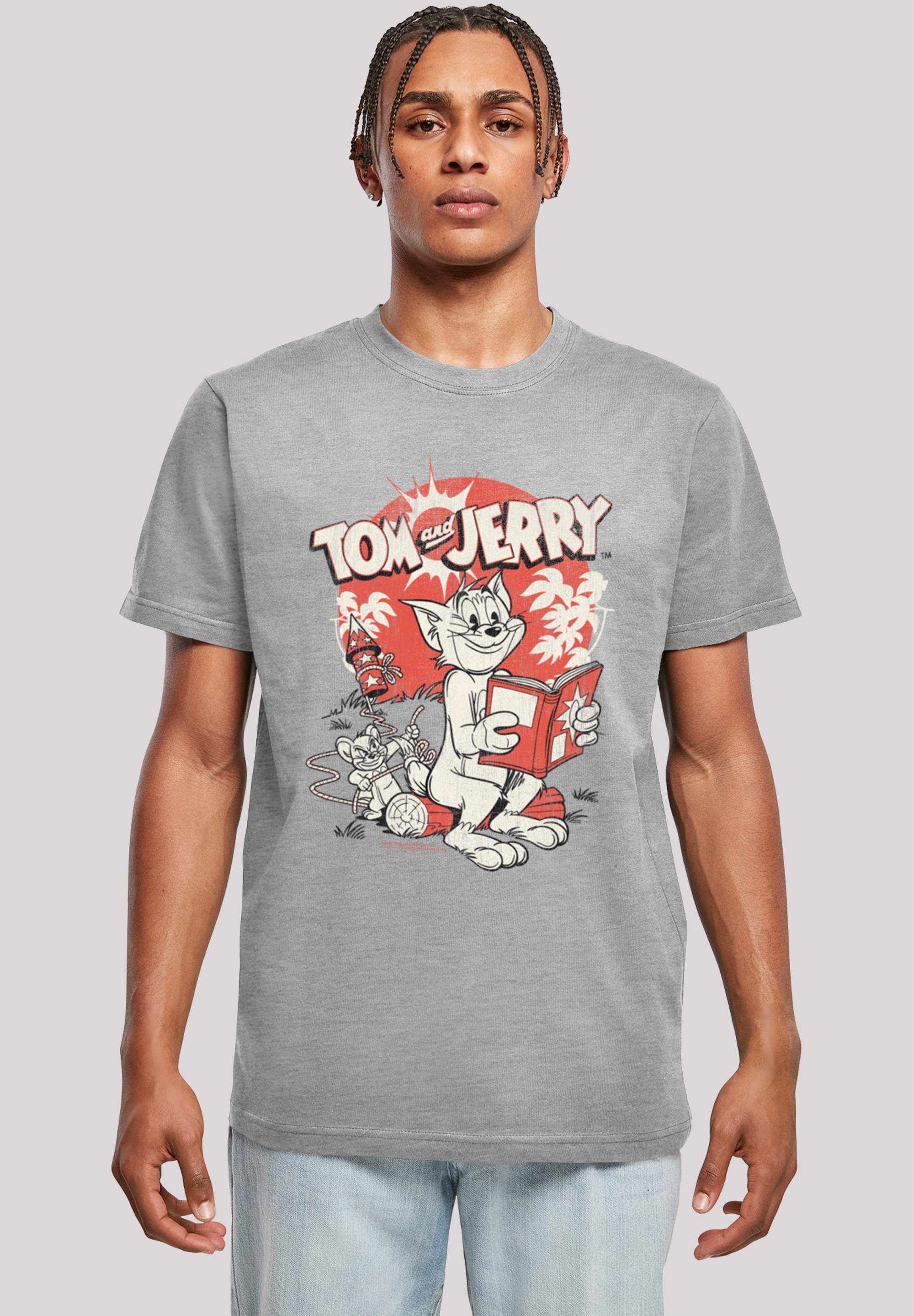 F4NT4STIC T-Shirt Tom und Jerry Rocket Prank grey Herren,Premium heather Merch,Regular-Fit,Basic,Bedruckt