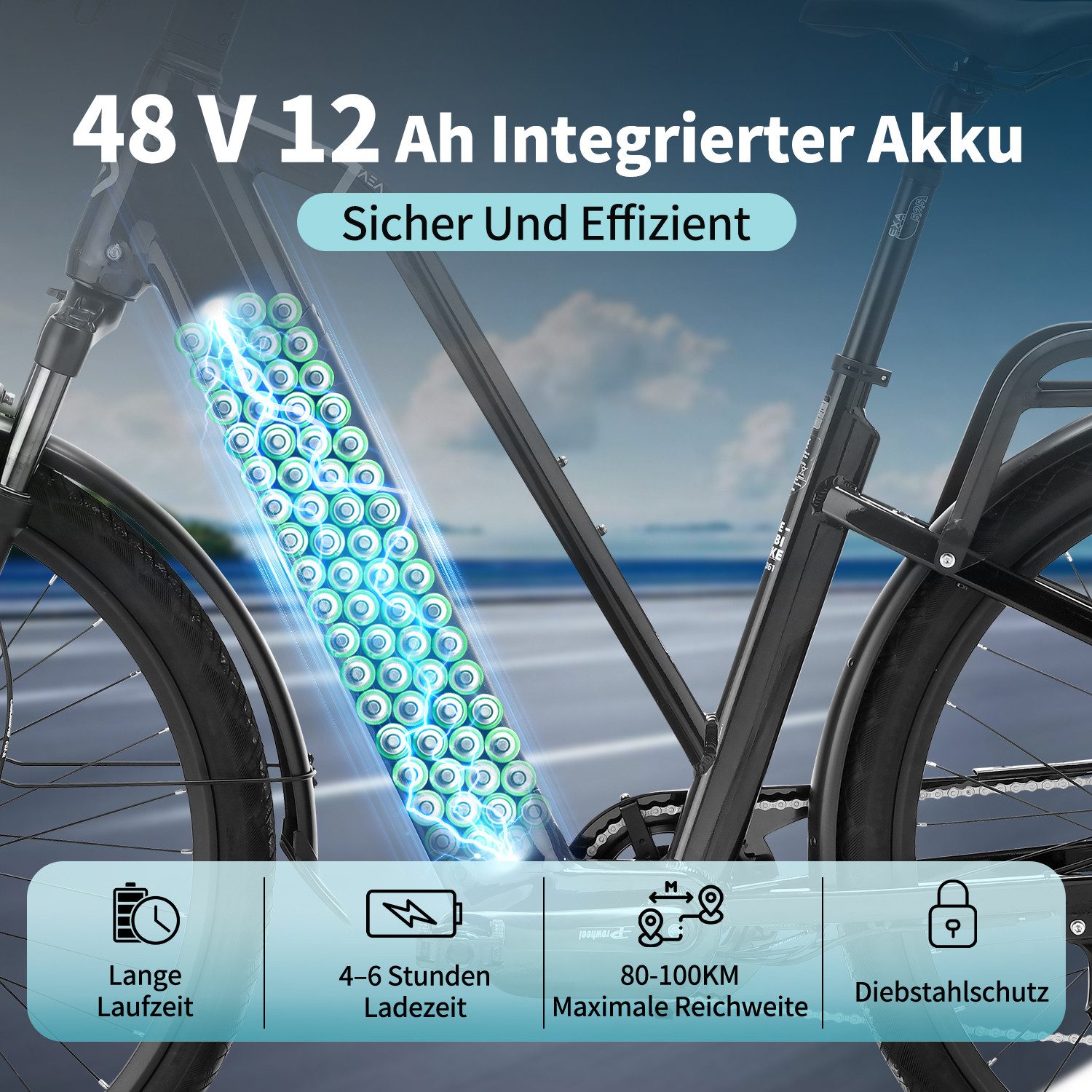 VECOCRAFT E-Bike Cityrad Alltagspedelec 28 Zoll Elektrofahrrad 48V 12Ah Akku bis 100km GAEA, 8 Gang shimano, Heckmotor, 576 Wh, (E-Cityrad), Doppelscheibenbremse,maximale Zuladung 100 kg für Damen und Herren