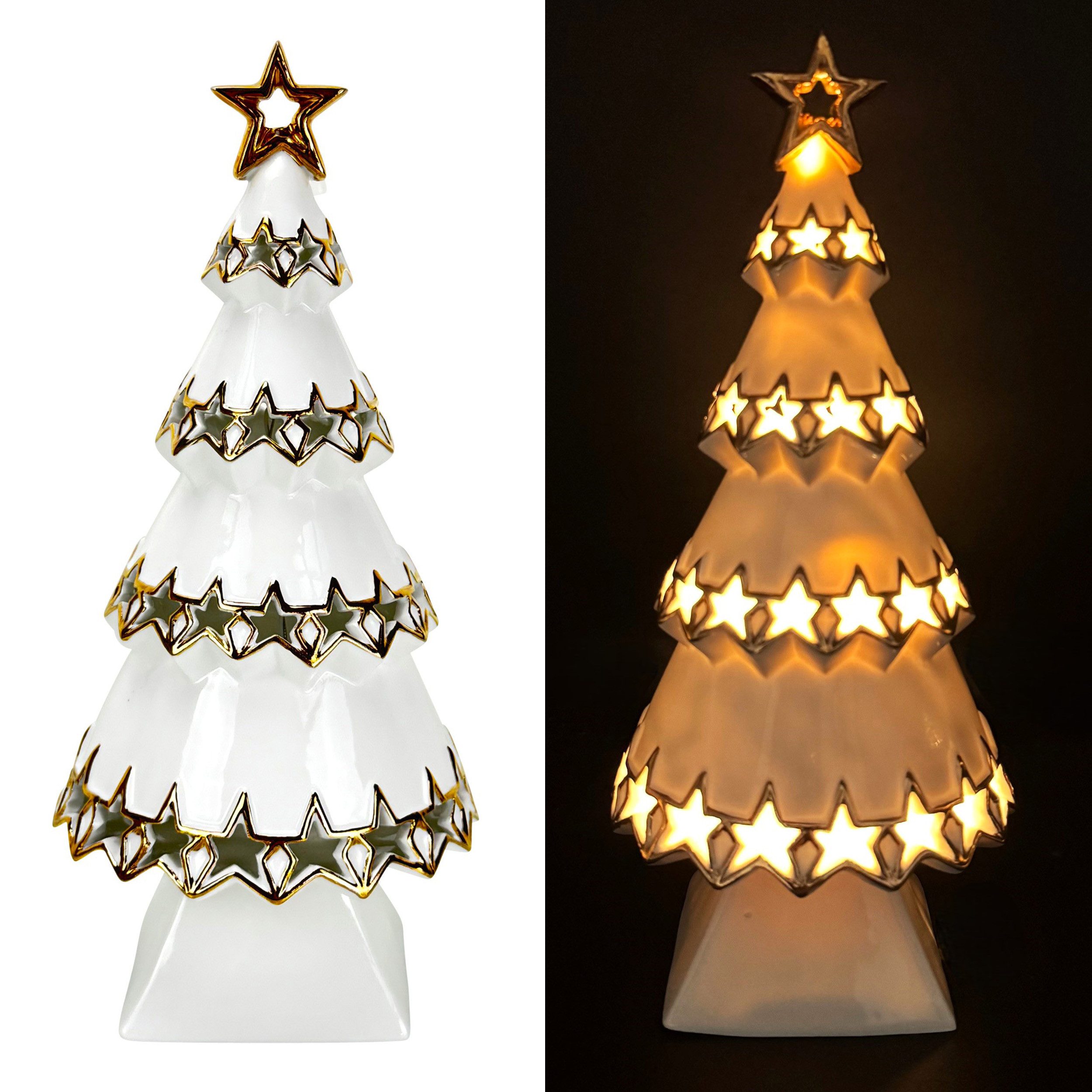 Online-Fuchs LED-Dekofigur Weihnachtsbaum aus Keramik mit LED-Beleuchtung - günstig online kaufen