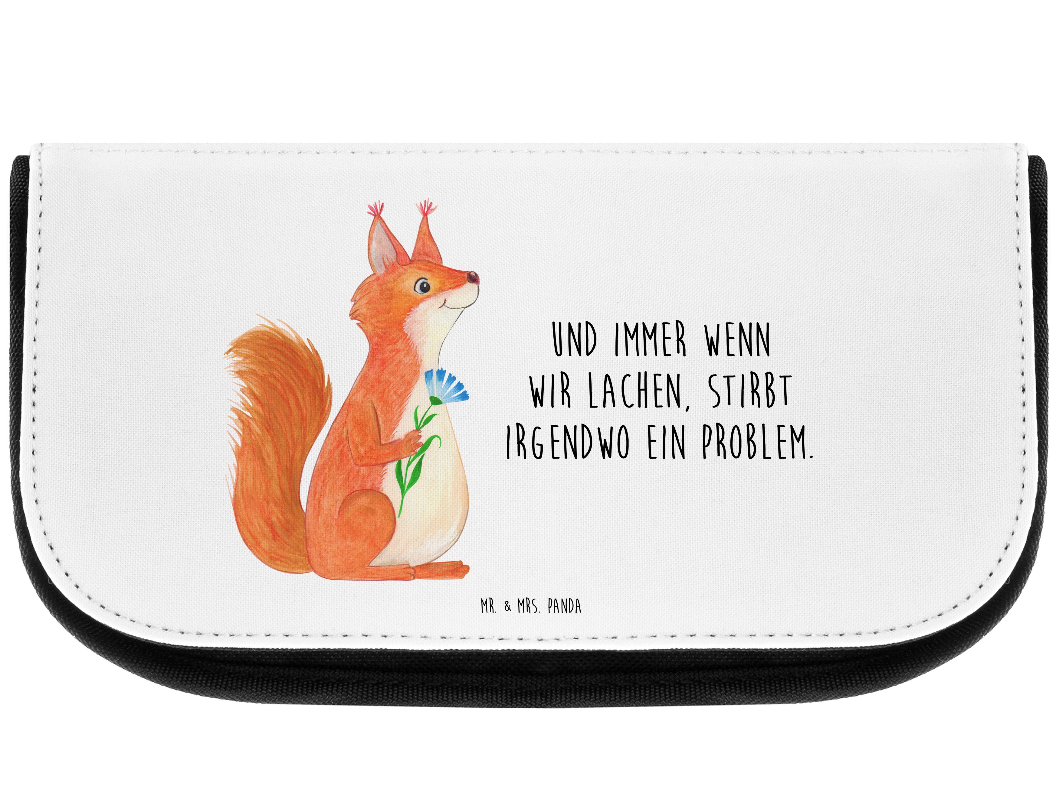 Mr. & Mrs. Panda Kosmetiktasche Eichhörnchen Blume - Weiß - Geschenk, Eichhorn, Make-Up Tasche, Kosme (1-tlg)