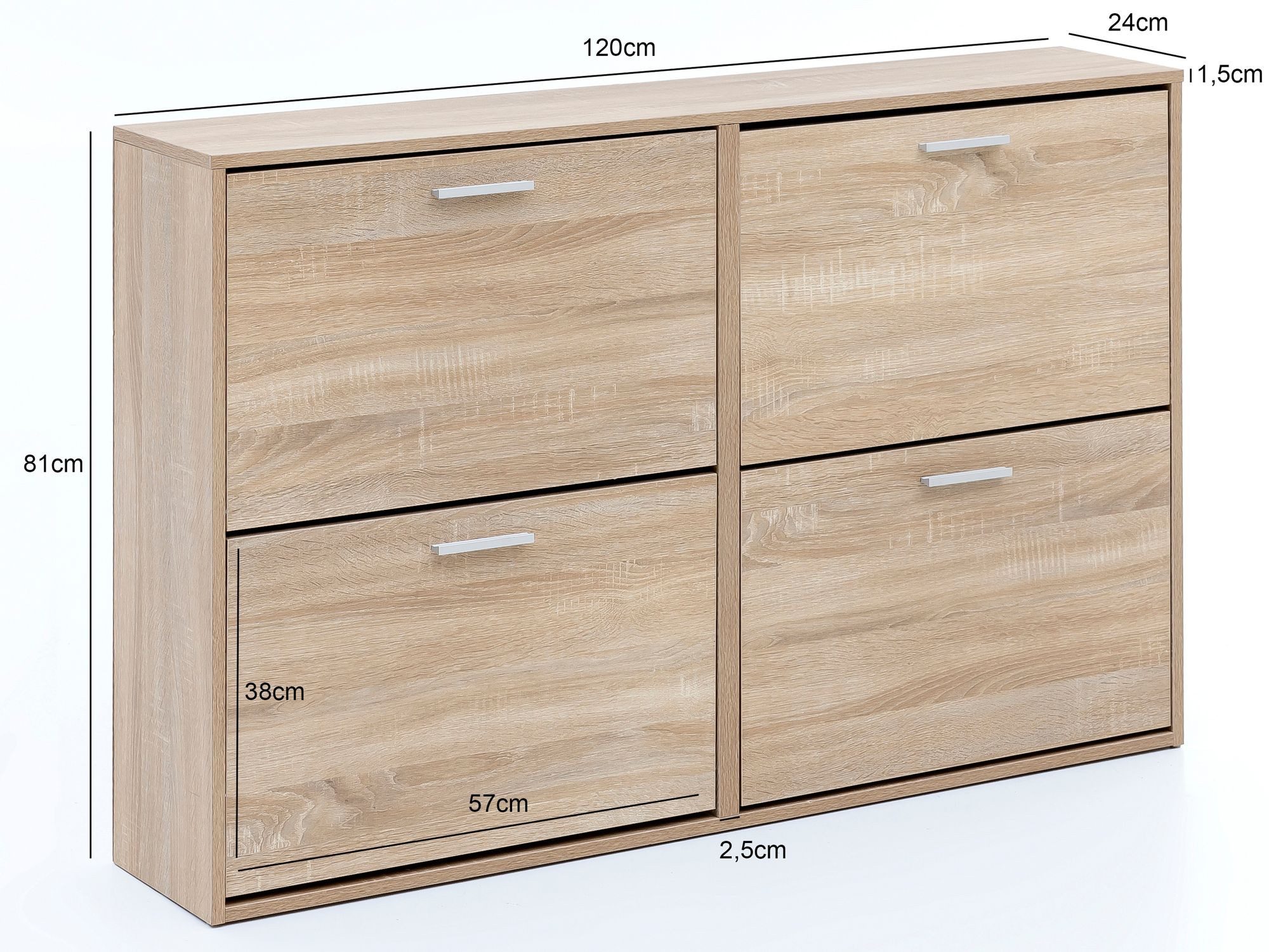 FineBuy Schuhkipper 120 x 81 x 24 cm mit 4 Klappen für bis zu 24 Paar Schuhe, Flur Schuhschrank, Schuhkommode, Schuhregal – Bild 3 von 5