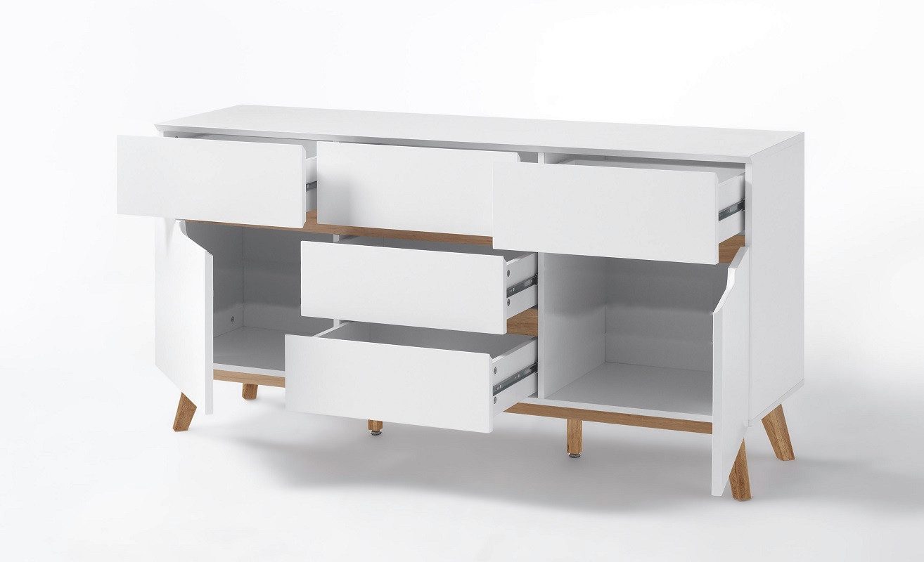 MCA furniture Sideboard Kommode Cervo groß, weiß matt / Asteiche massiv