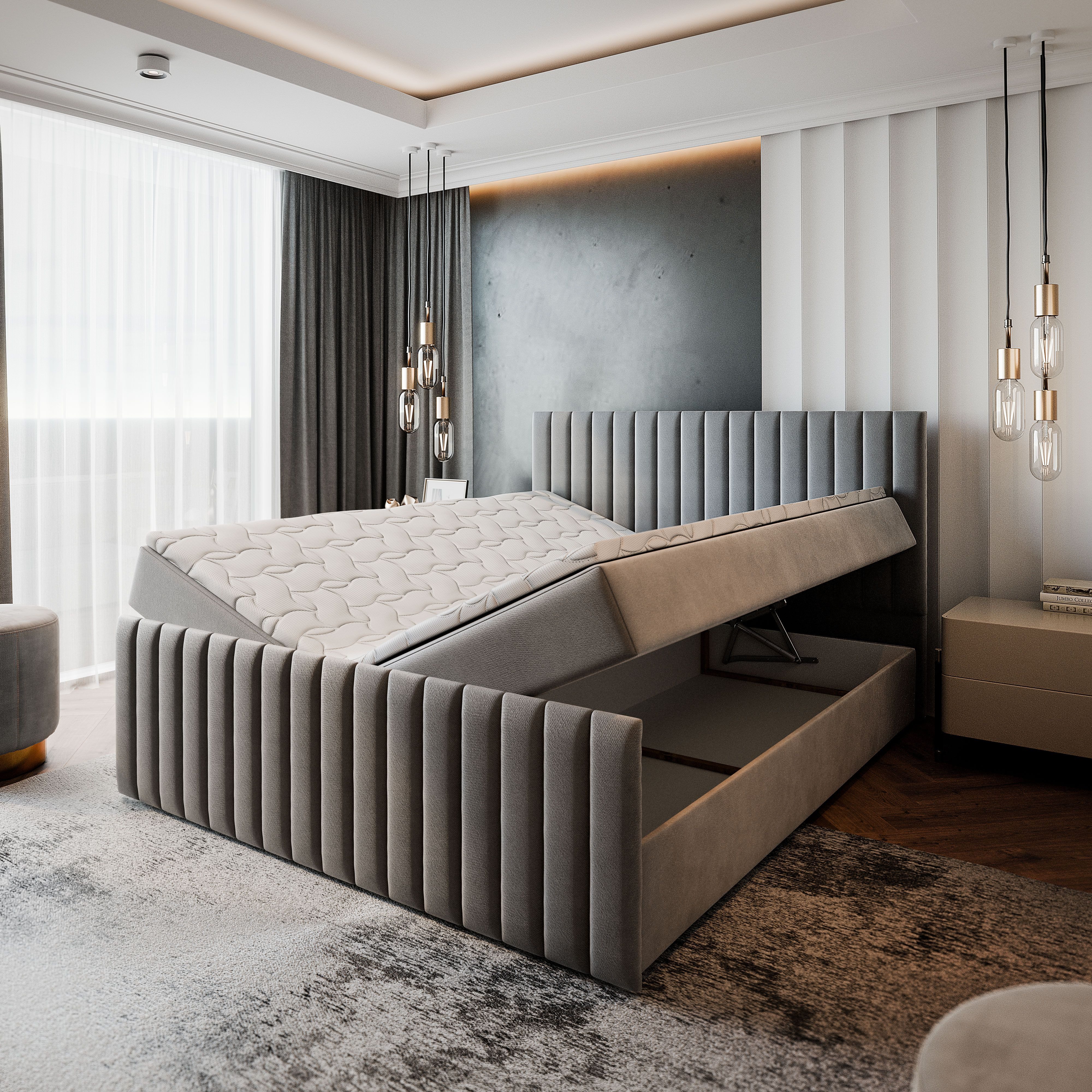 Masseno Boxbett ARION 140x200 cm mit Bonell Matratze und Topper, Doppelbett, Polsterbett mit Kopfteil, Boxspringbett – Bild 3 von 5