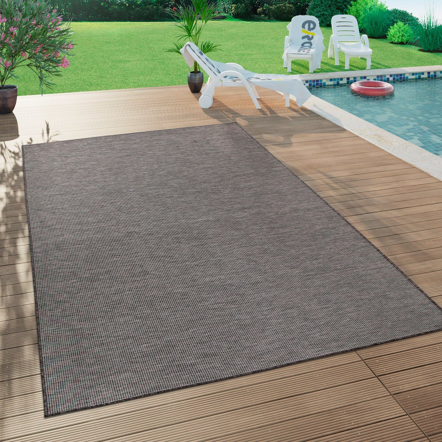 Teppich Sonset, Paco Home, rechteckig, Höhe: 4 mm, Flachgewebe, meliert, In- und Outdoor geeignet, Wohnzimmer grau | Kurzflor-Teppiche