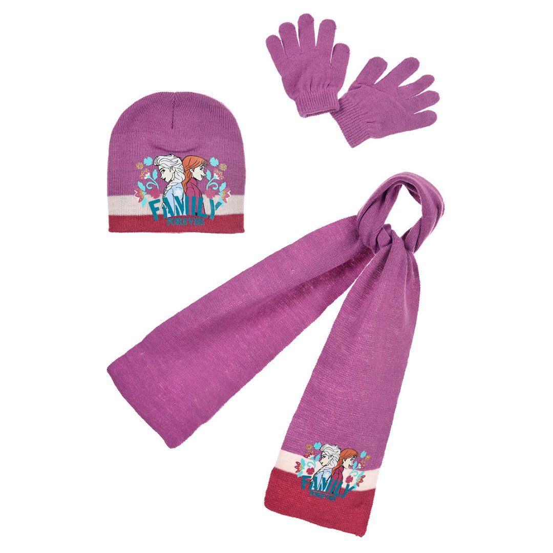 (3-St) Wintermütze Handschuhe Disney Lila bis Kinder Eiskönigin 54 Gr. 52 3tlg.Set Schal Disney Die Ballonmütze