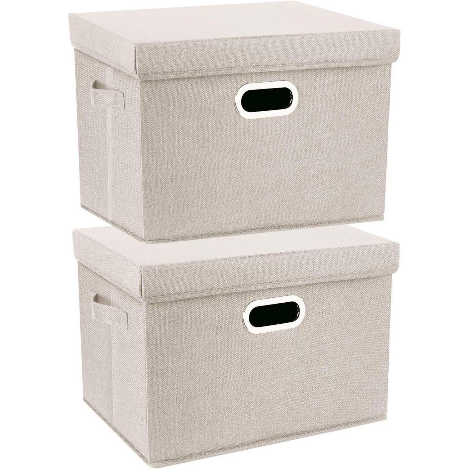 LuxusKollektion Faltbox Aufbewahrungsbox Deckel groß faltbar waschbar 44x30x29 2-Stück Beige