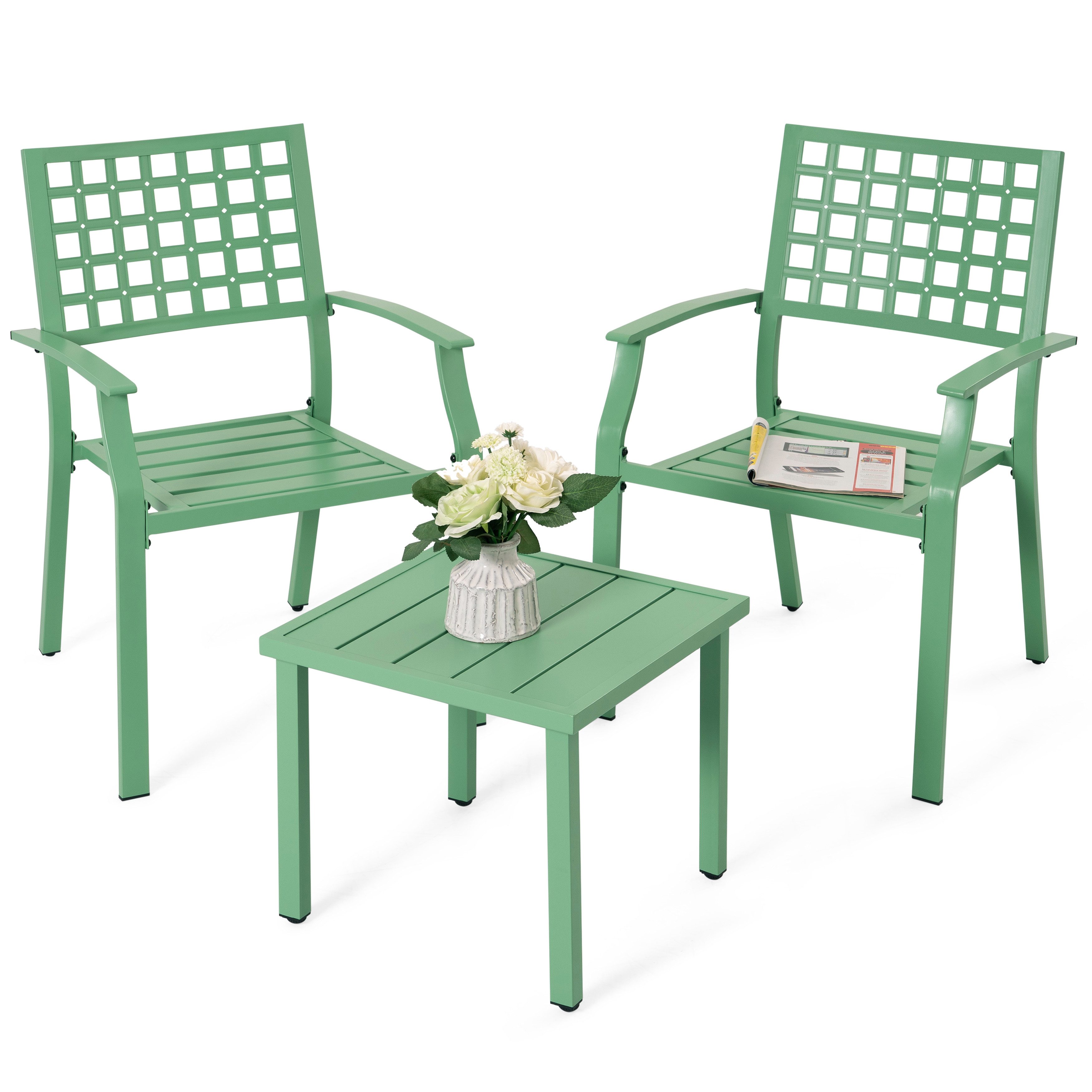 Avestar Balkonset 3-teiliges Metall-Bistroset mit stapelbaren Stühlen und Beistelltisch, (3-tlg)