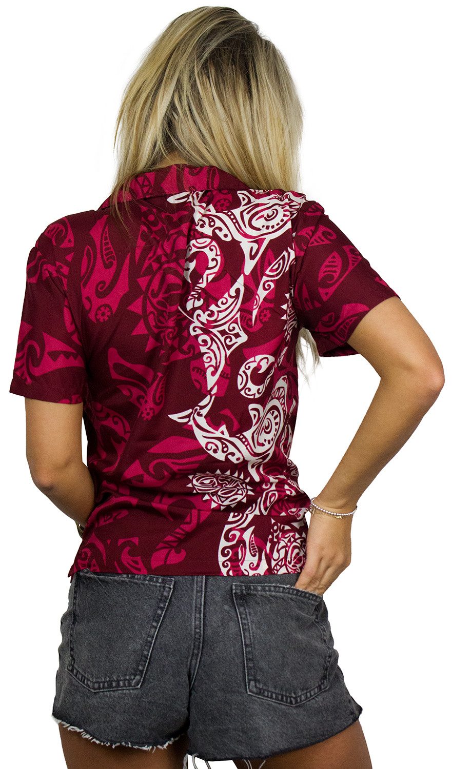 King Kameha Hawaiihemd Maori Wedding Funky Hawaiibluse Damen Kurzarm Front-Tasche Stylish