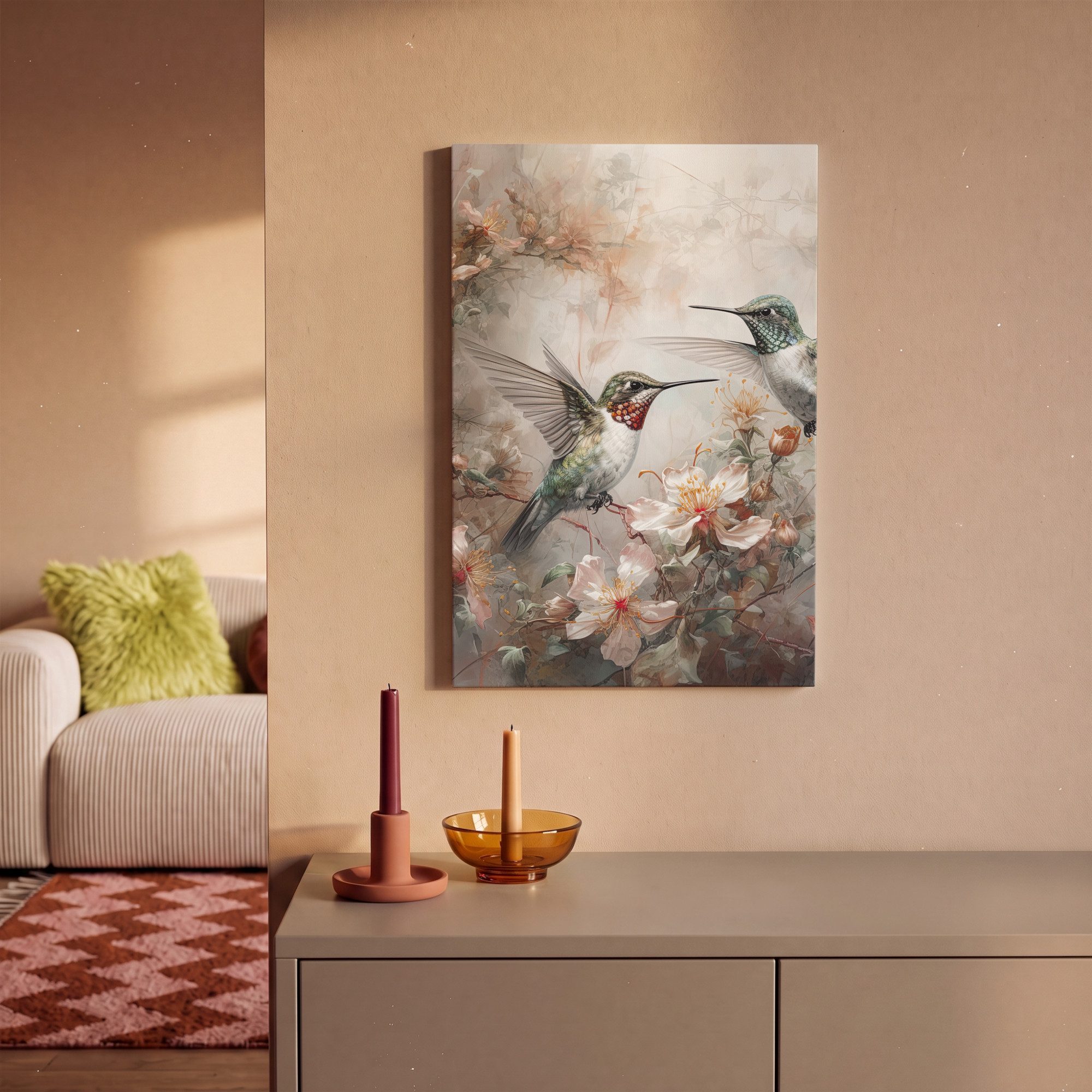 OneMillionCanvasses® Leinwandbild Kolibri - Vögel - Blumen - Pflanzen, Fotodruck (1 St), Leinwand Canvas Wandbild, Wanddekoration 20x30 cm – Bild 2 von 5