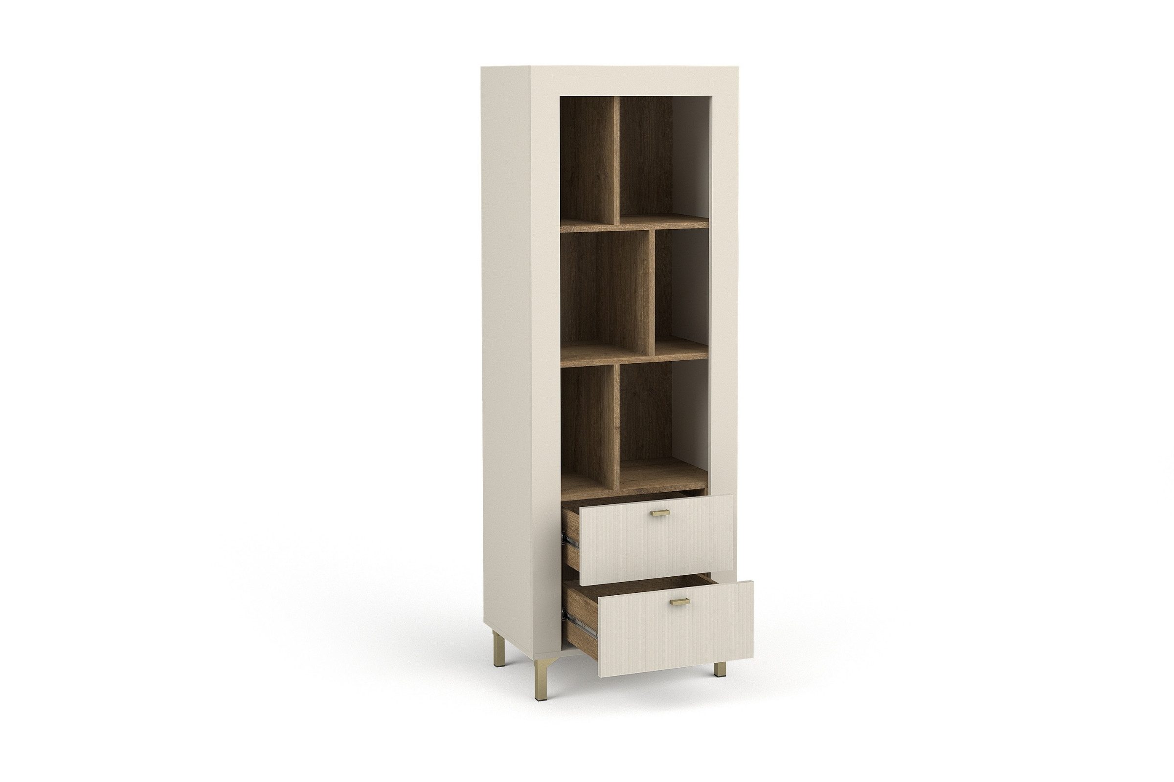 Deine Möbel 24 Vitrine MONI 03 Standvitrine mit Glastür und 4 Einlegeböden (MONI - Kollektion, 1-St., Set) in Kaschmir, Weiß und Schwarz mit Eiche Whiskey Dekor