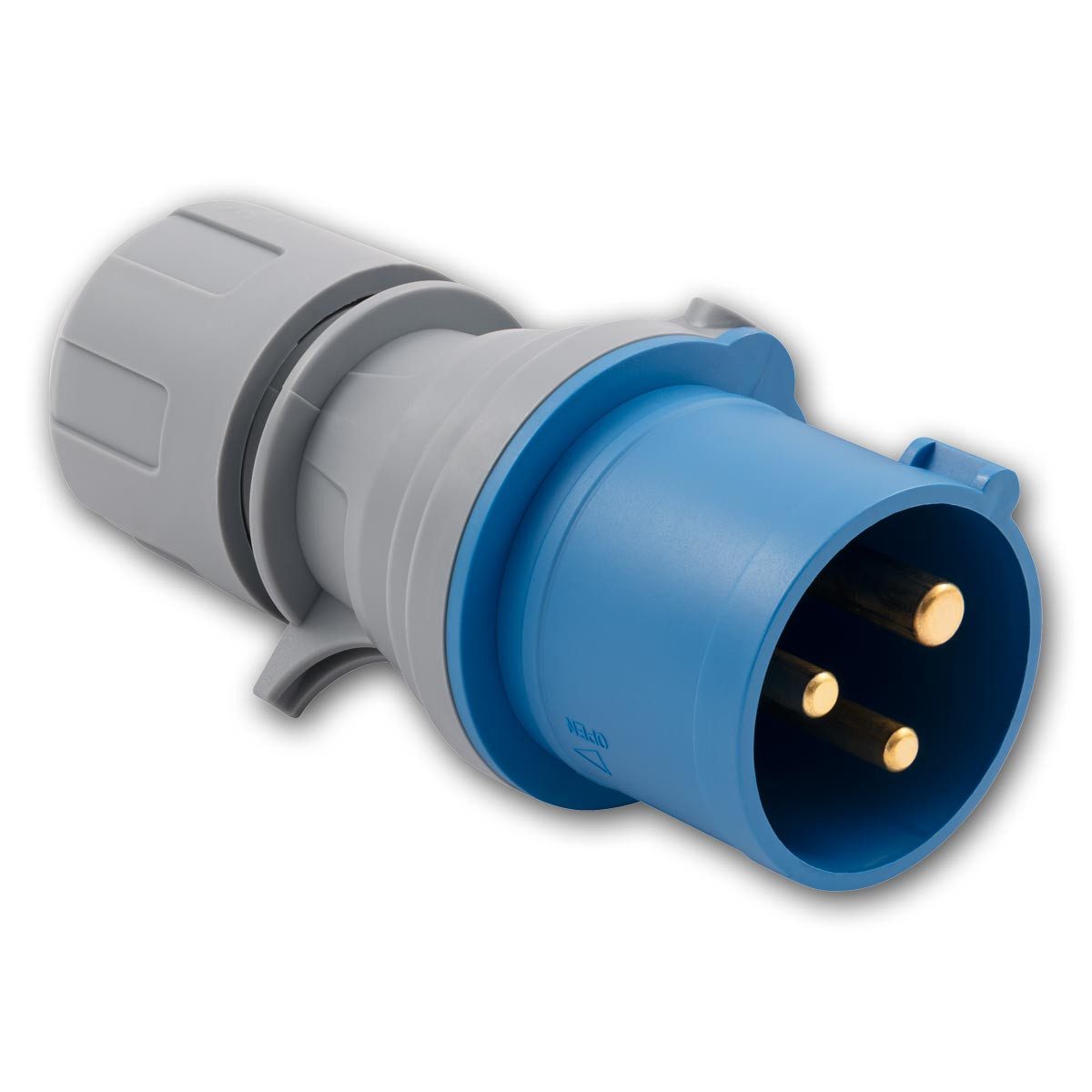 McPower CEE-Kupplung CEE Stecker, 16A/250V, IP44, blau/grau, 3-polig