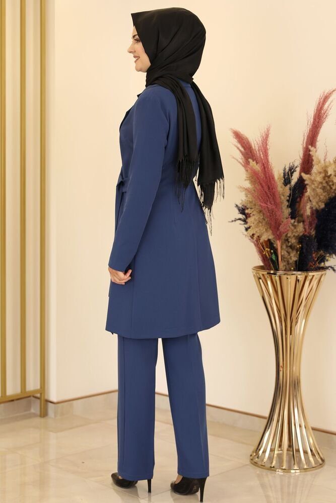 Damen Anzug Set) Dress Anzug Fashion Modest Blau Anzug Hijab Zweiteiler Anzug (2teilig, Modavitrini Tunika